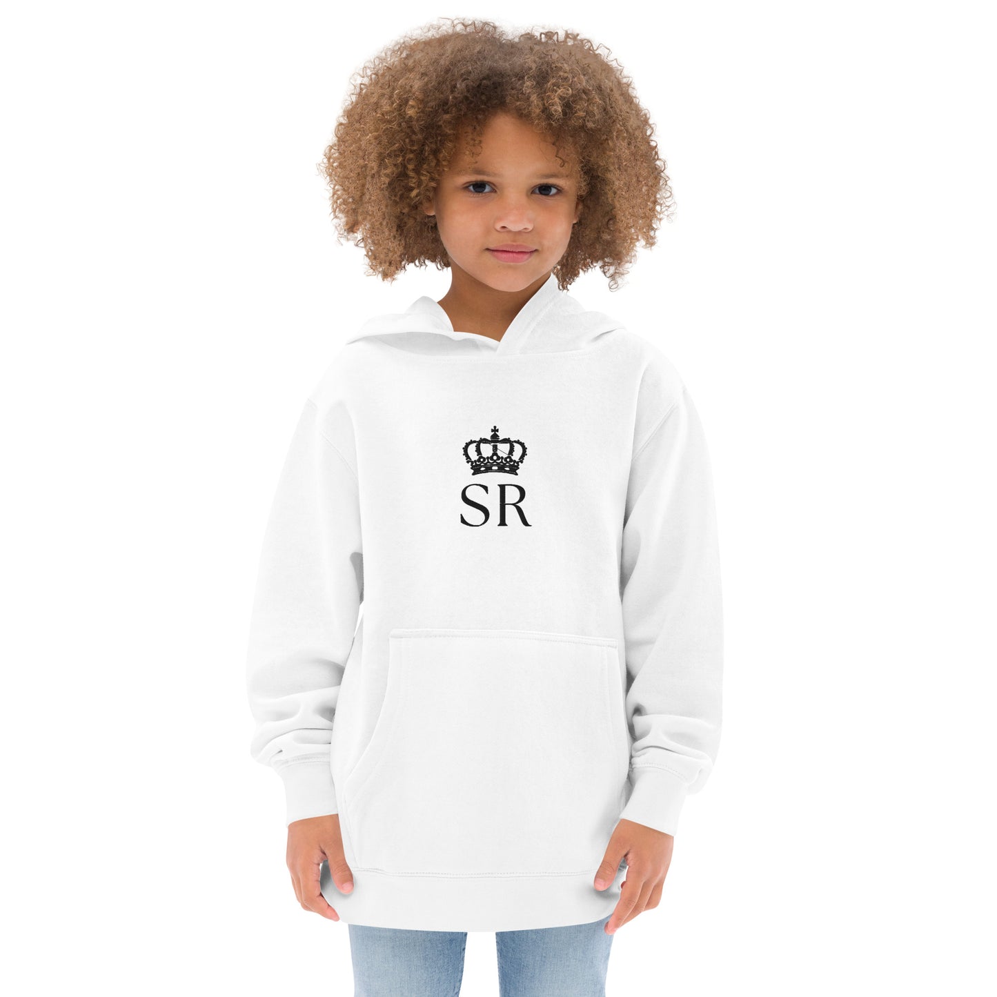 THSR Youth Pullover Hoodies with Center-Chest Logo – White Pullover Hoodies Featuring Black THSR "SR" under a crown Design for Kids