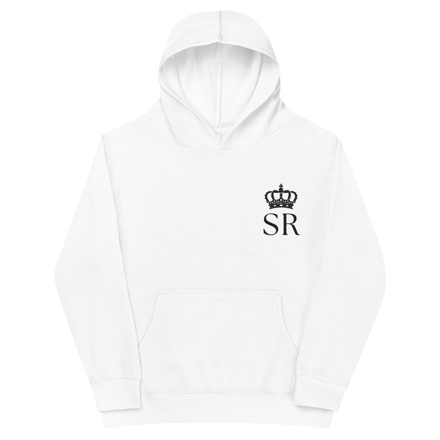 THSR Youth Pullover Hoodies with Left-Chest Logo – White Pullover Hoodies Featuring Black THSR "SR" under a crown Design for Kids