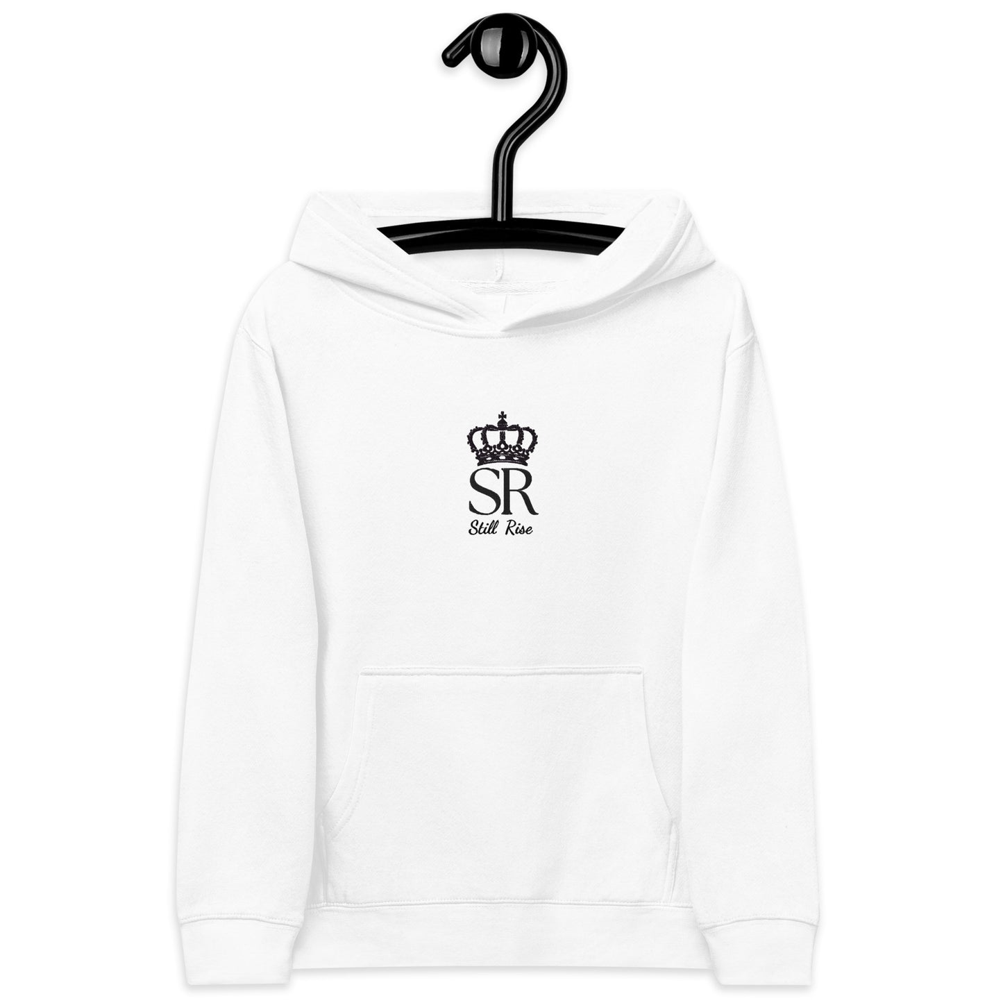 THSR Youth Pullover Hoodies with Center-Chest Logo – White Pullover Hoodies Featuring Black THSR "SR Still Rise" under a crown Design for Kids