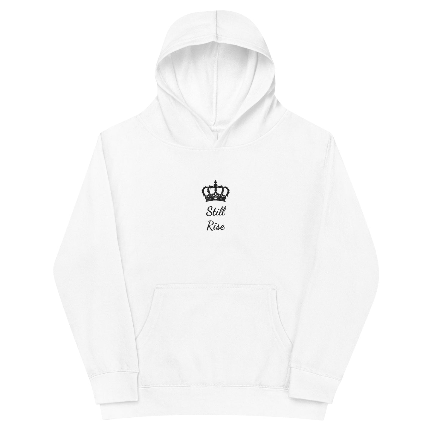 THSR Youth Pullover Hoodies with Center-Chest Logo – White Pullover Hoodies Featuring Black THSR "Still Rise" under a crown Design for Kids