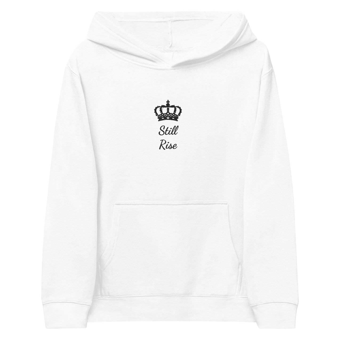 THSR Youth Pullover Hoodies with Center-Chest Logo – White Pullover Hoodies Featuring Black THSR "Still Rise" under a crown Design for Kids