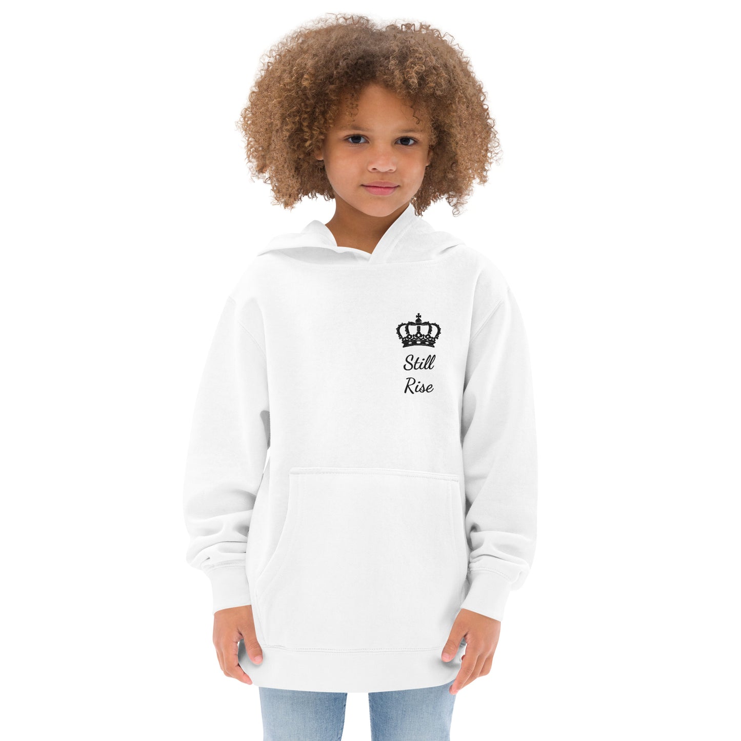 THSR Youth Pullover Hoodies with Left-Chest Logo – White Pullover Hoodies Featuring Black THSR "Still Rise" under a crown Design for Kids