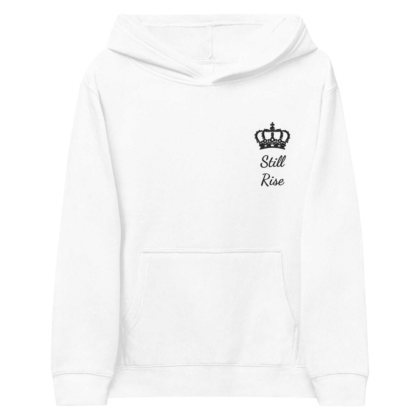 THSR Youth Pullover Hoodies with Left-Chest Logo – White Pullover Hoodies Featuring Black THSR "Still Rise" under a crown Design for Kids