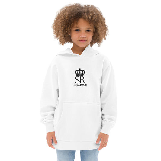 THSR Youth Pullover Hoodies with Center-Chest Logo – White Pullover Hoodies Featuring Black "SR Est. 2008" under a crown Design for Kids