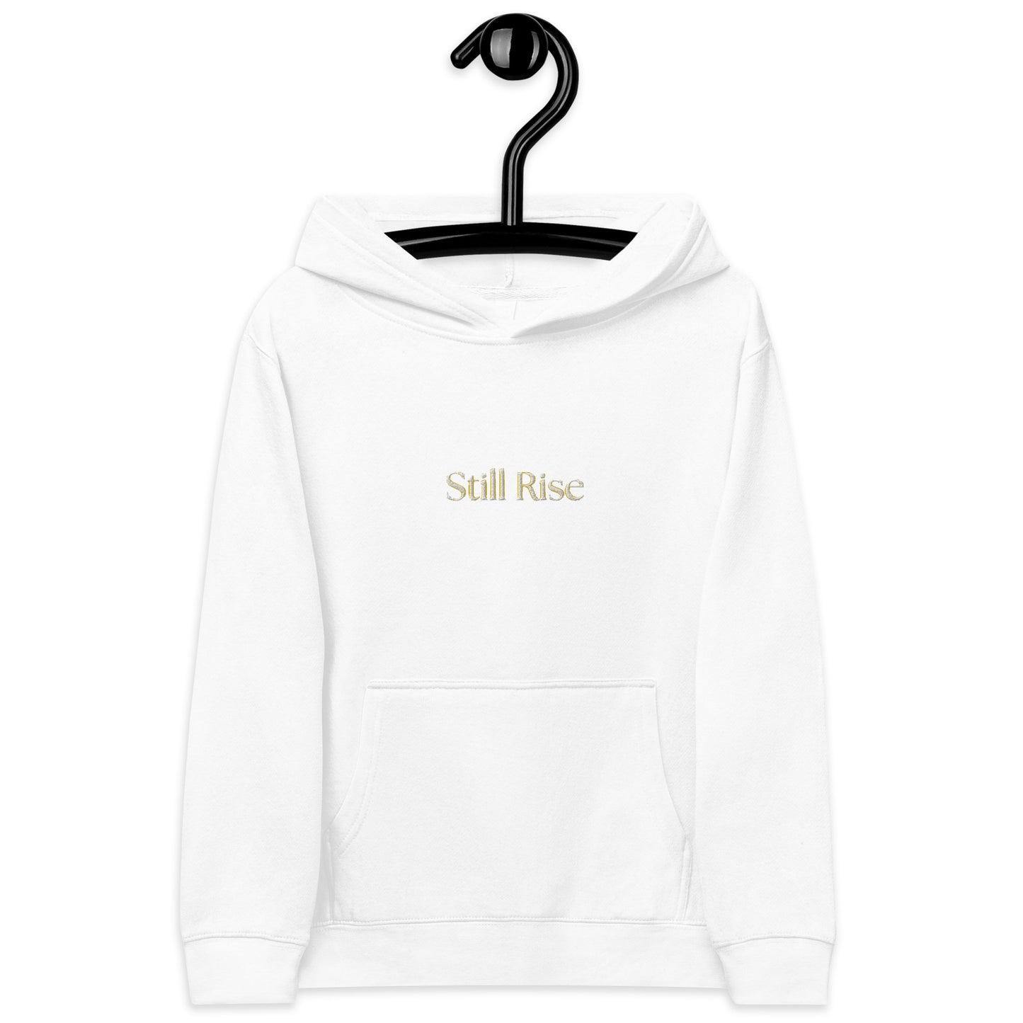 THSR Youth Pullover Hoodies with Center-Chest Logo – Black or White Pullover Hoodies Featuring Bold Gold "Still Rise" Design for Kids