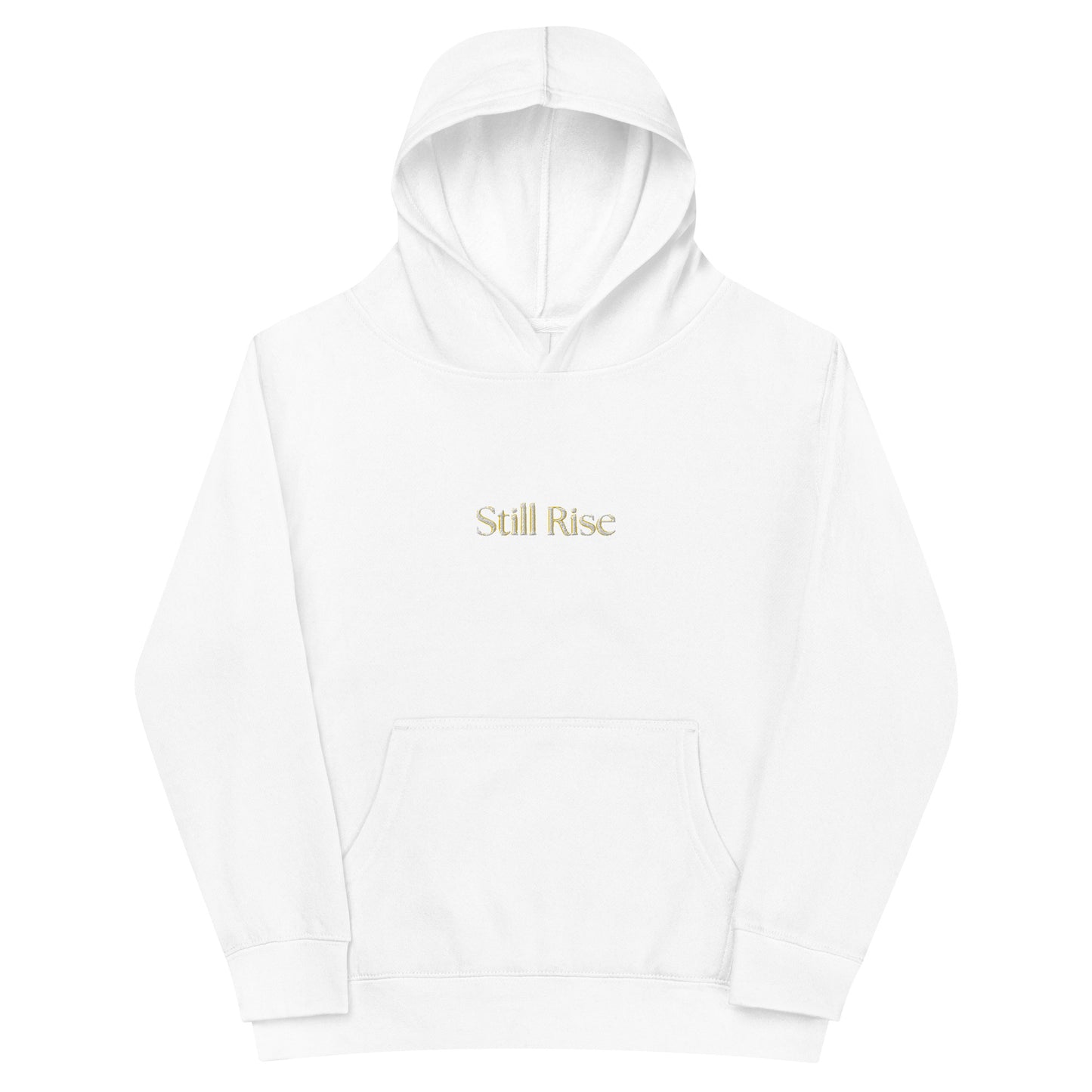 THSR Youth Pullover Hoodies with Center-Chest Logo – Black or White Pullover Hoodies Featuring Bold Gold "Still Rise" Design for Kids