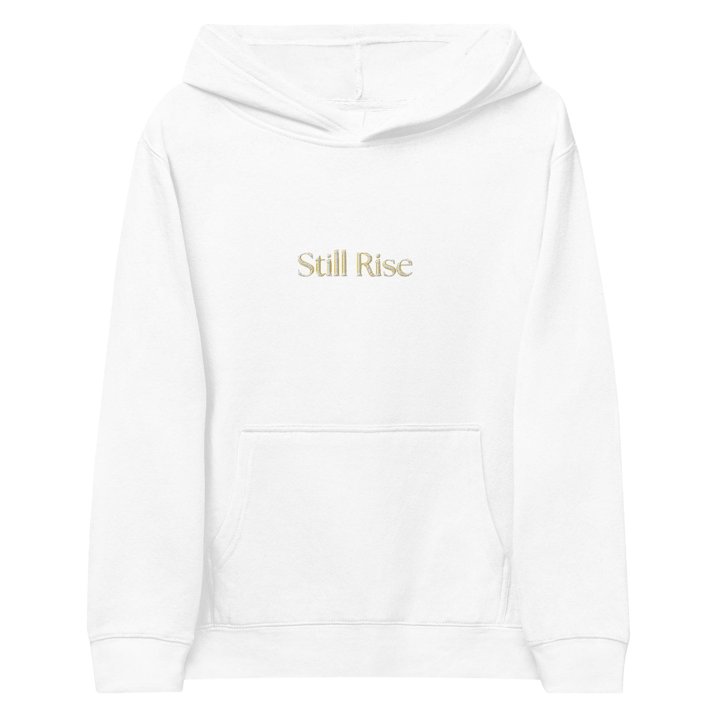 THSR Youth Pullover Hoodies with Center-Chest Logo – Black or White Pullover Hoodies Featuring Bold Gold "Still Rise" Design for Kids