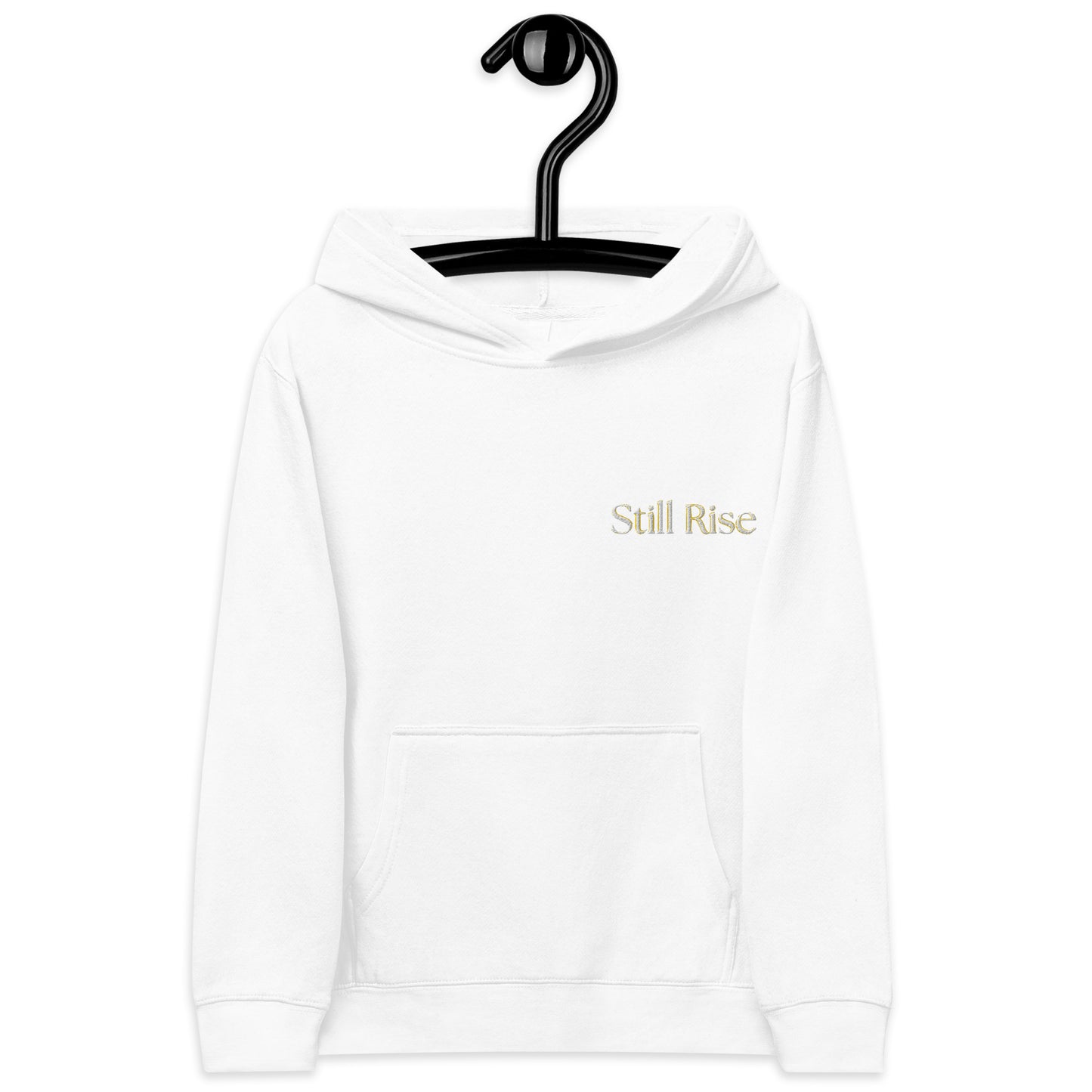 THSR Youth Pullover Hoodies with Left-Chest Logo – Black or White Pullover Hoodies Featuring Bold Gold "Still Rise" Design for Kids