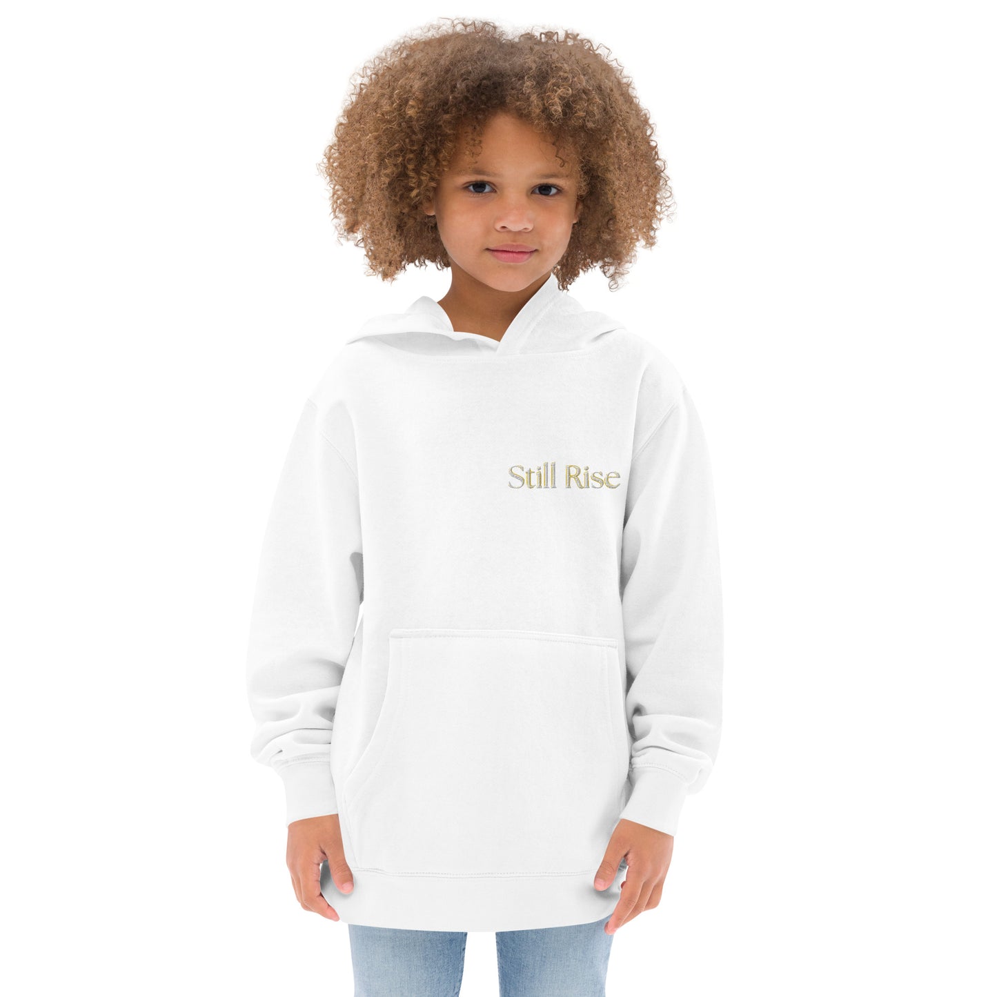 THSR Youth Pullover Hoodies with Left-Chest Logo – Black or White Pullover Hoodies Featuring Bold Gold "Still Rise" Design for Kids