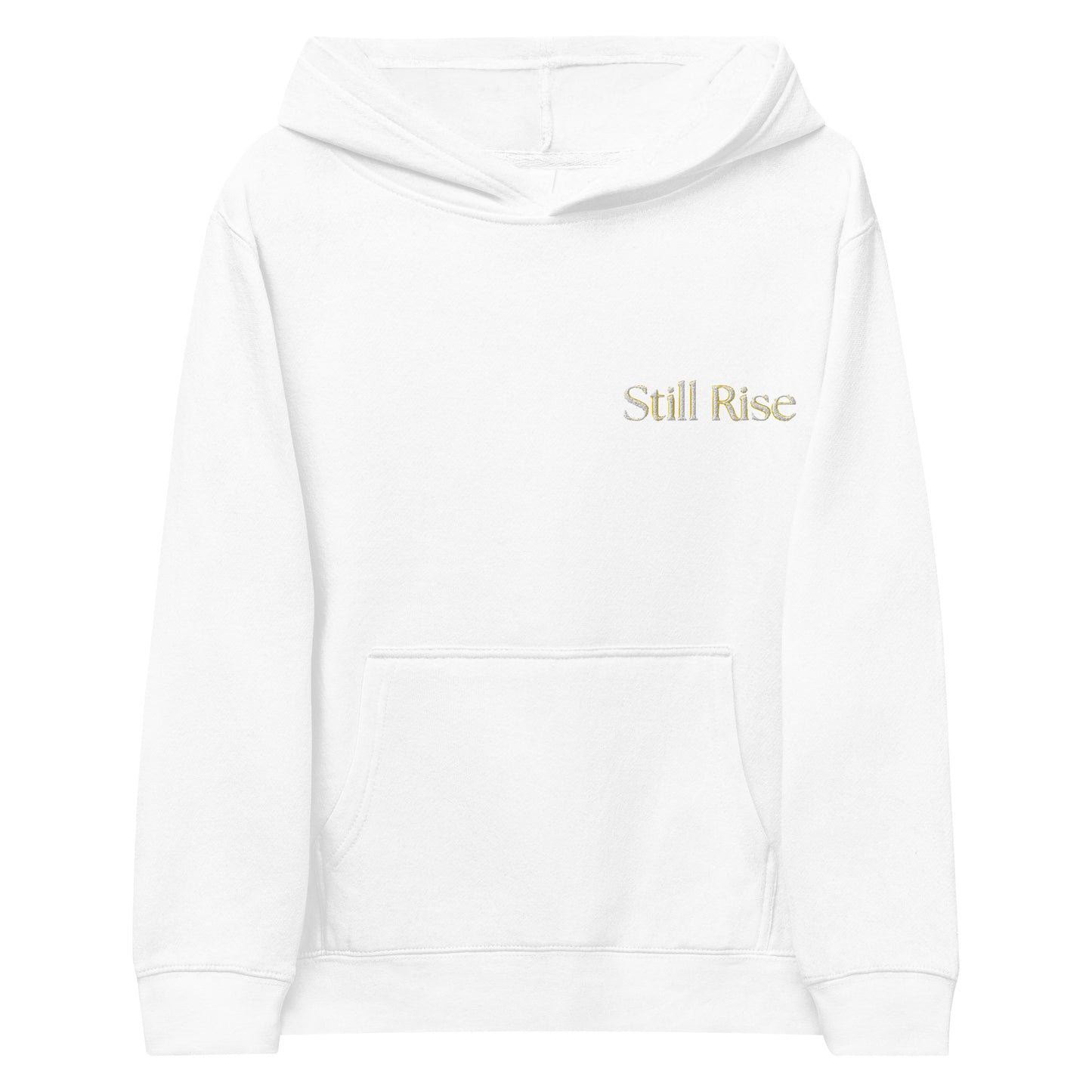 THSR Youth Pullover Hoodies with Left-Chest Logo – Black or White Pullover Hoodies Featuring Bold Gold "Still Rise" Design for Kids