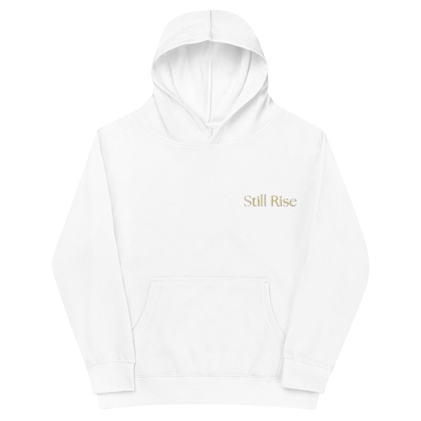 THSR Youth Pullover Hoodies with Left-Chest Logo – Black or White Pullover Hoodies Featuring Bold Gold "Still Rise" Design for Kids