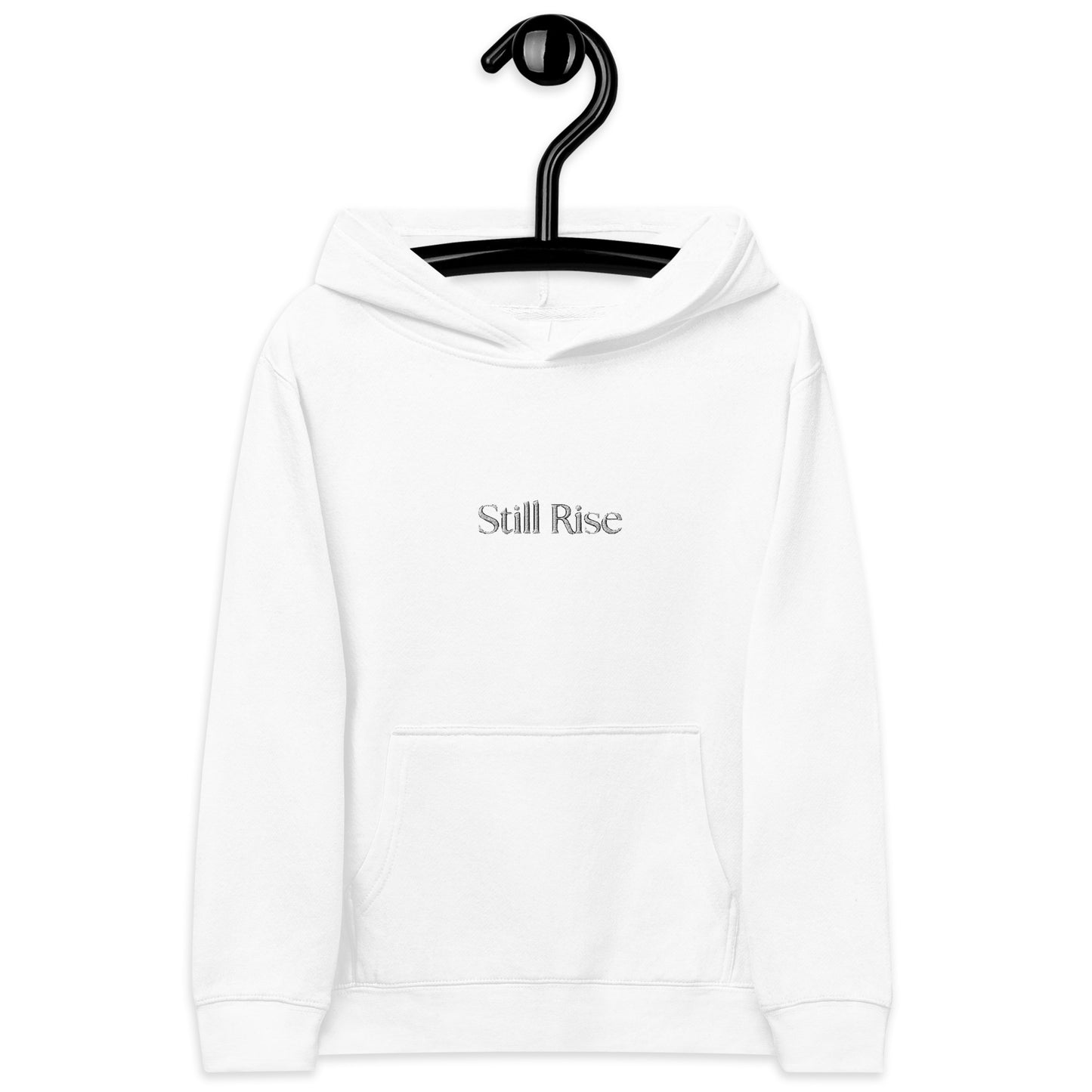 THSR Youth Pullover Hoodies with Center-Chest Logo – White Pullover Hoodies Featuring Bold Black "Still Rise" Design for Kids