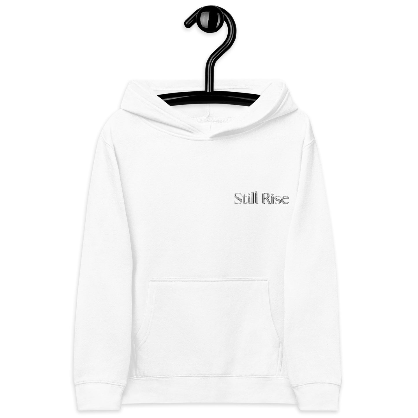 THSR Youth Pullover Hoodies with Left-Chest Logo – White Pullover Hoodies Featuring Bold Black "Still Rise" Design for Kids