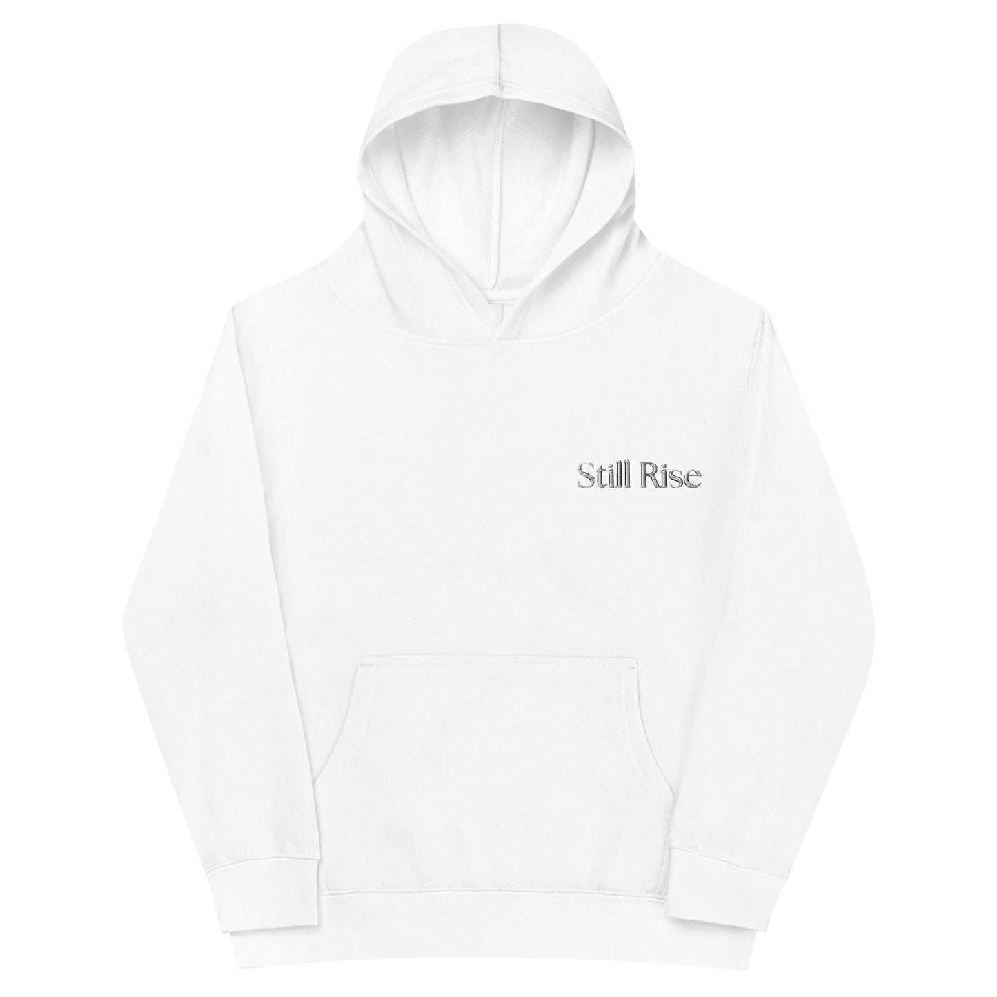 THSR Youth Pullover Hoodies with Left-Chest Logo – White Pullover Hoodies Featuring Bold Black "Still Rise" Design for Kids