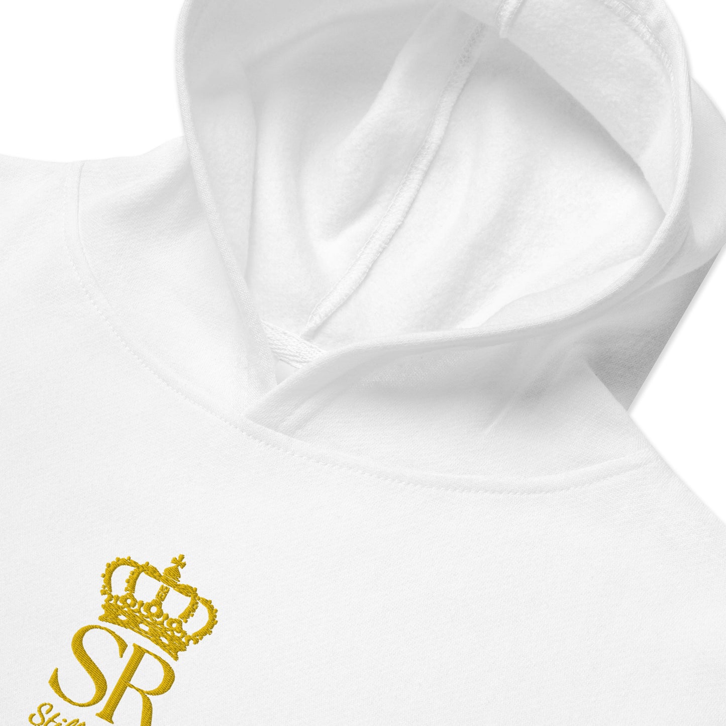 THSR Youth Pullover Hoodies with Center-Chest Logo – Black or White Pullover Hoodies Featuring Gold THSR "SR Still Rise" under a crown Design for Kids