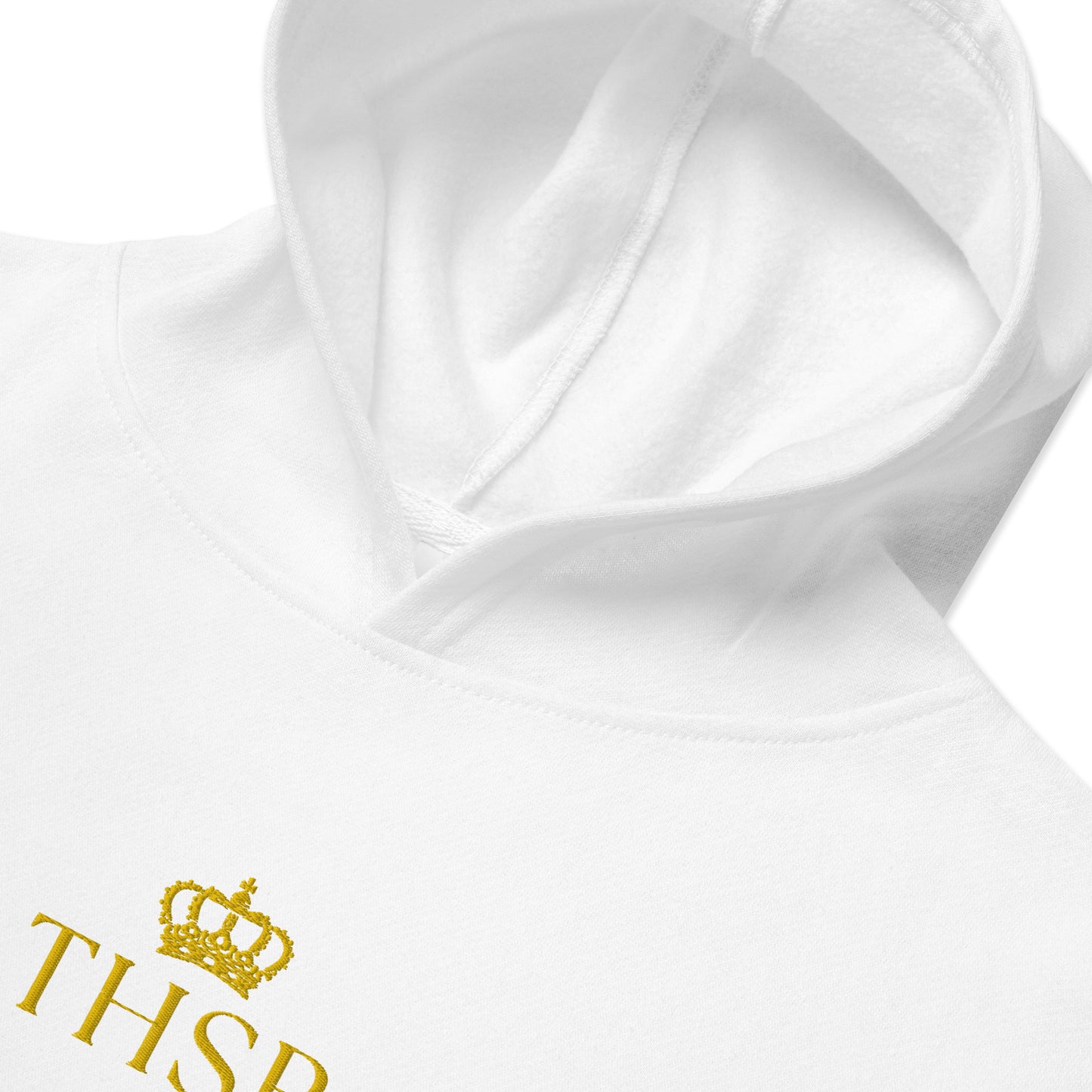 THSR Youth Pullover Hoodies with Center-Chest Logo – Black or White Pullover Hoodies Featuring Gold "THSR" under a crown Design for Kids