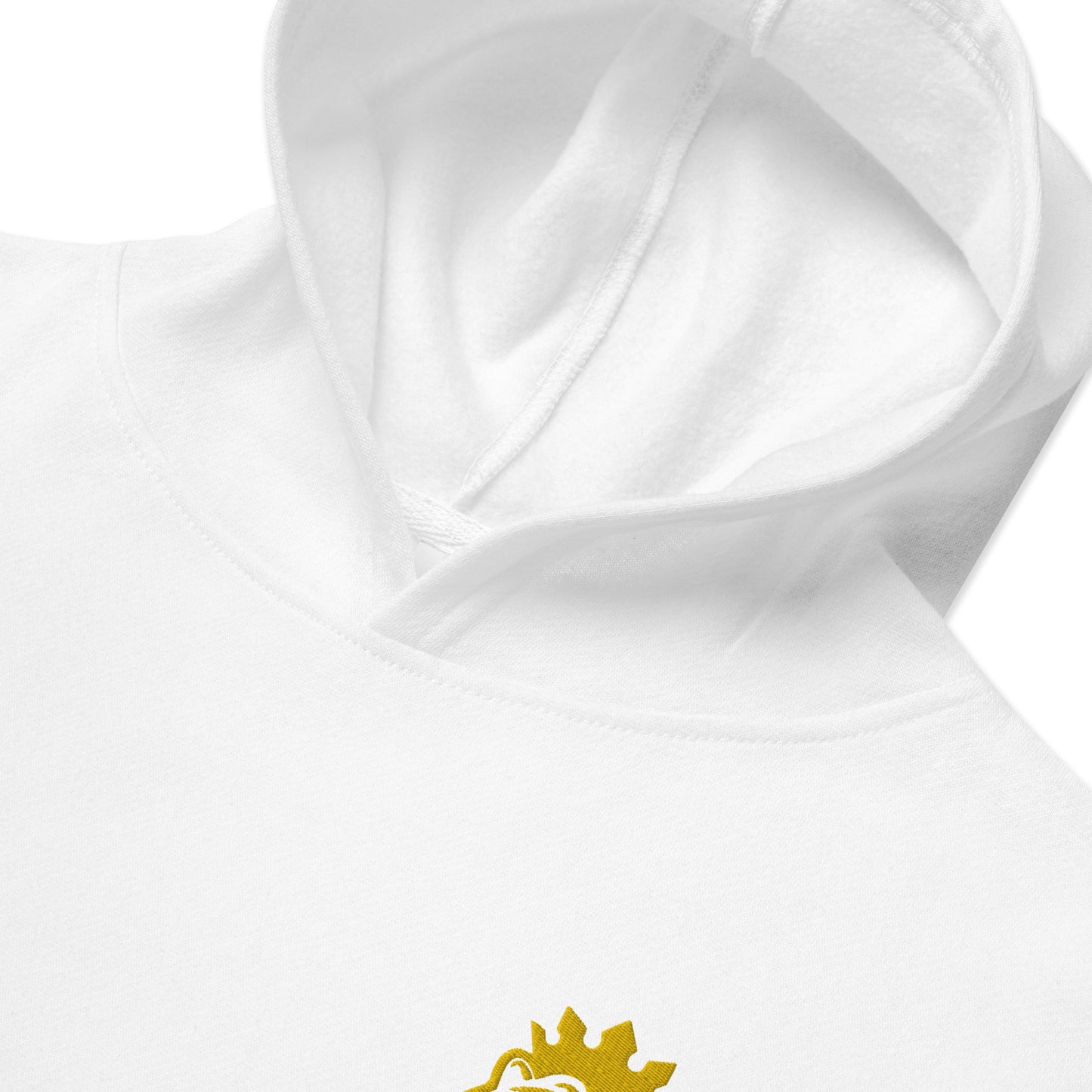 THSR Youth Pullover Hoodies with Left-Chest Logo – Black or White Pullover Hoodies Featuring Gold THSR KING Lion wearing a crown Design for Kids