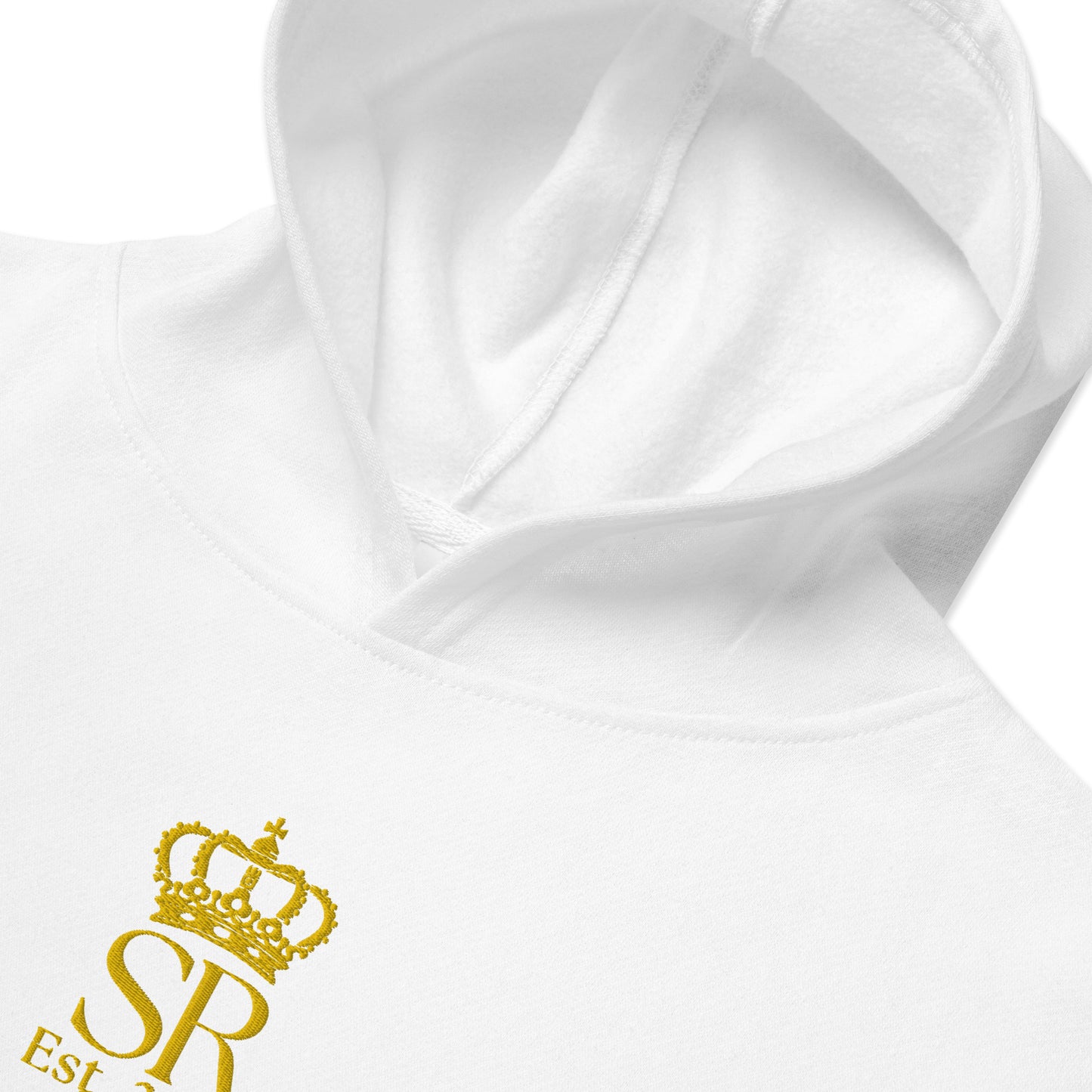 THSR Youth Pullover Hoodies with Center-Chest Logo – Black or White Pullover Hoodies Featuring Gold "SR Est. 2008" under a crown Design for Kids