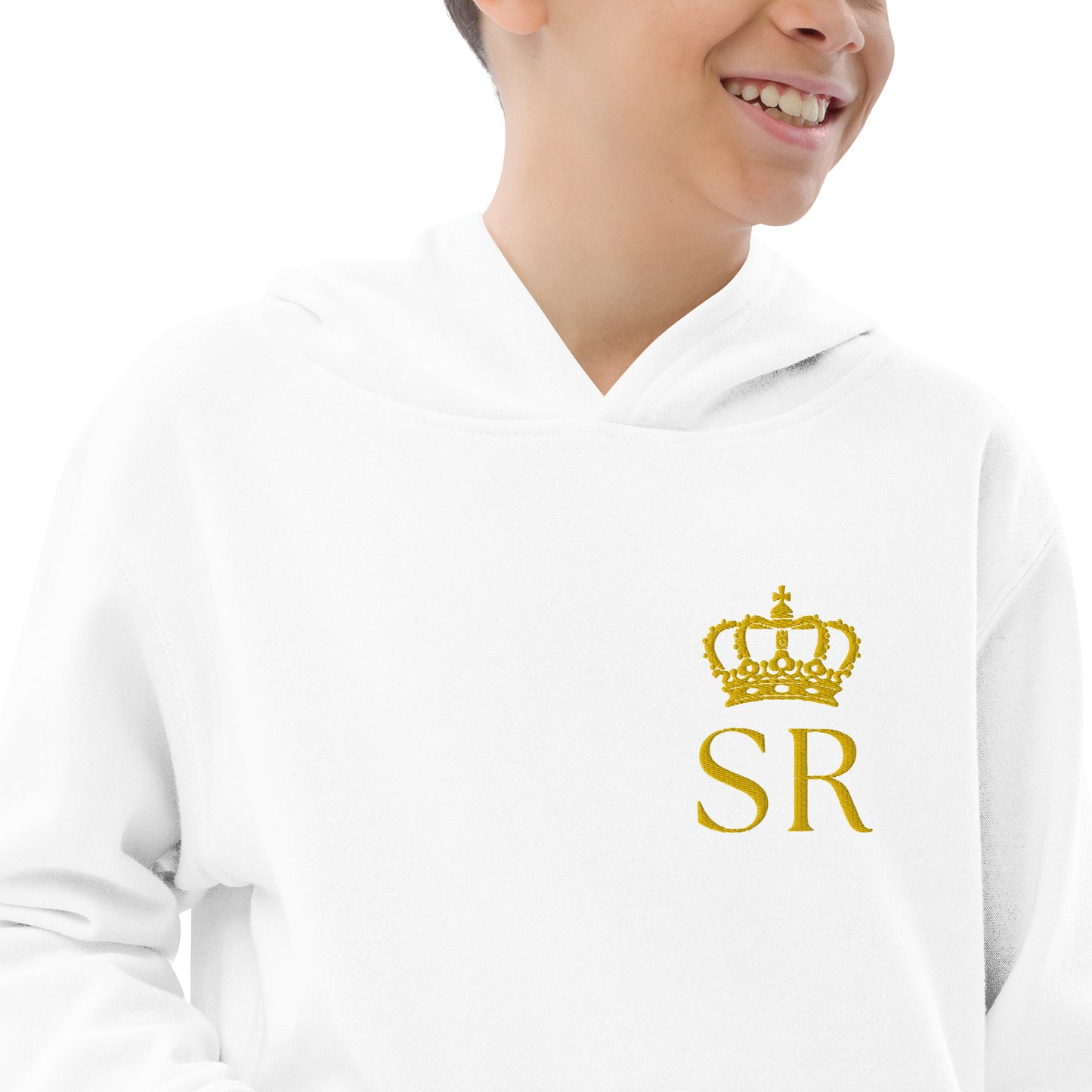 THSR Youth Pullover Hoodies with Left-Chest Logo – Black or White Pullover Hoodies Featuring Gold THSR "SR" under a crown Design for Kids