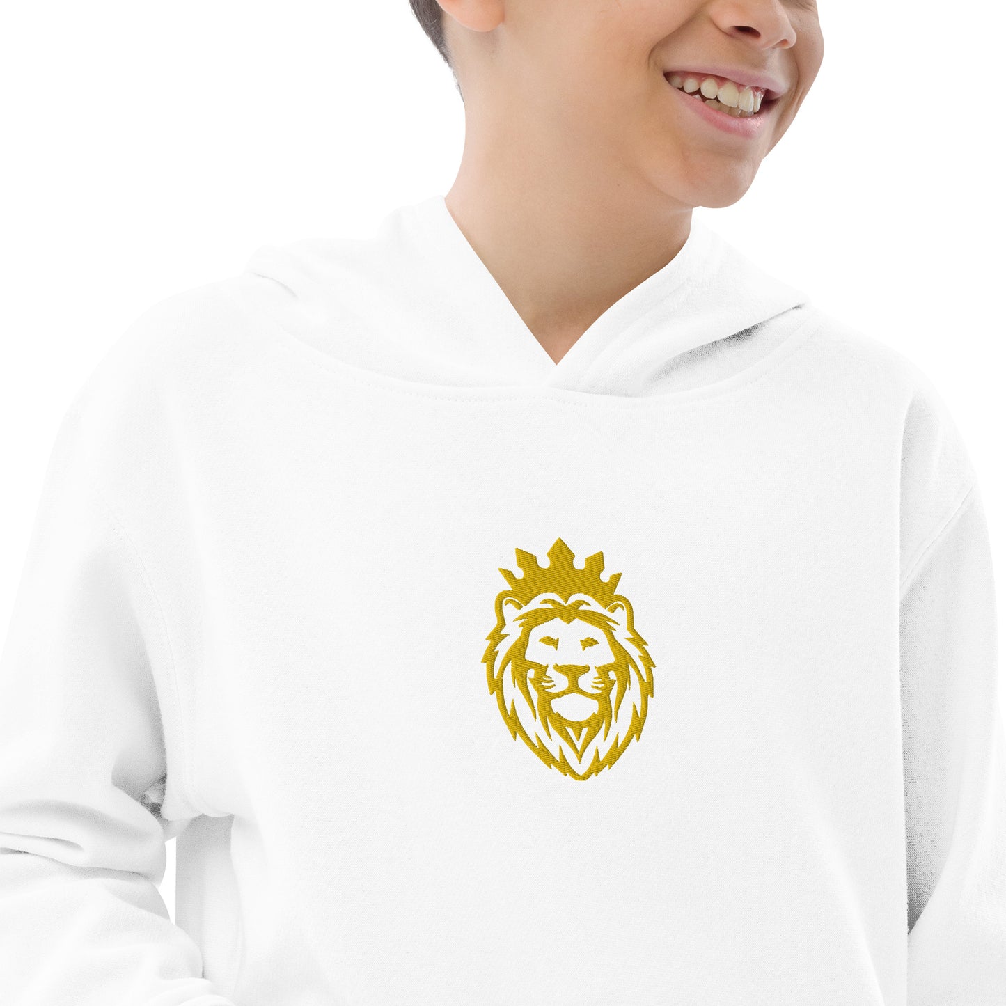 THSR Youth Pullover Hoodies with Center-Chest Logo – Black or White Pullover Hoodies Featuring Gold THSR KING Lion wearing a crown Design for Kids