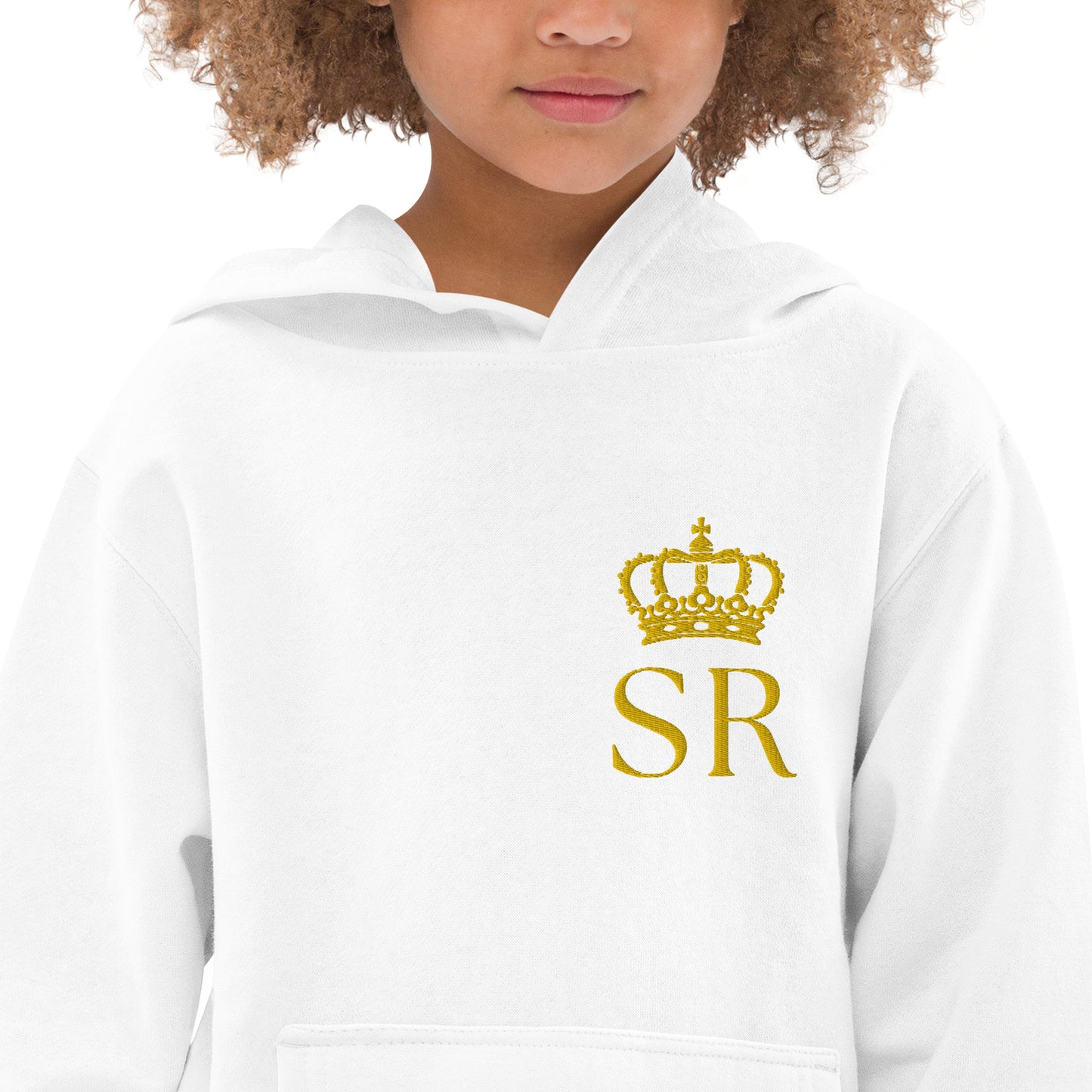 THSR Youth Pullover Hoodies with Left-Chest Logo – Black or White Pullover Hoodies Featuring Gold THSR "SR" under a crown Design for Kids