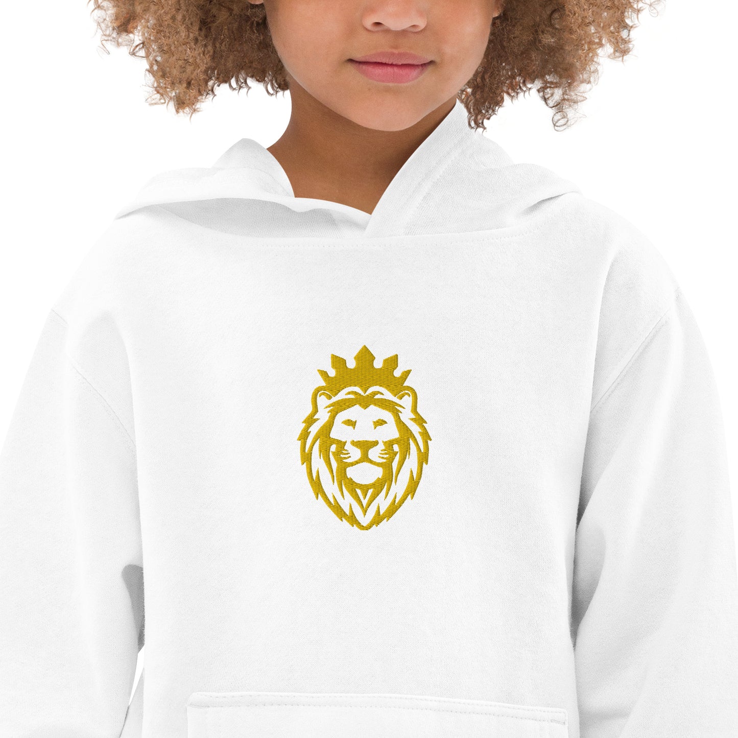 THSR Youth Pullover Hoodies with Center-Chest Logo – Black or White Pullover Hoodies Featuring Gold THSR KING Lion wearing a crown Design for Kids