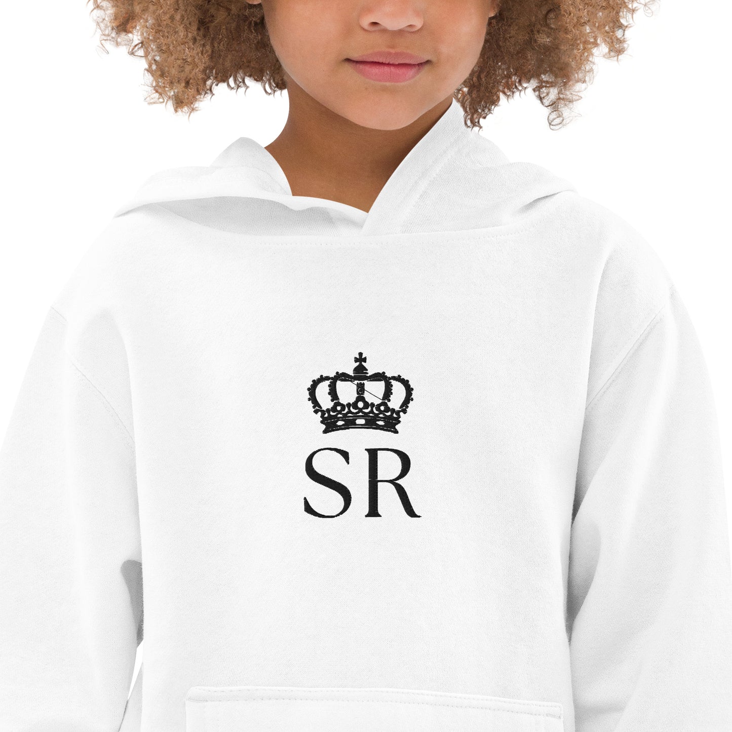 THSR Youth Pullover Hoodies with Center-Chest Logo – White Pullover Hoodies Featuring Black THSR "SR" under a crown Design for Kids