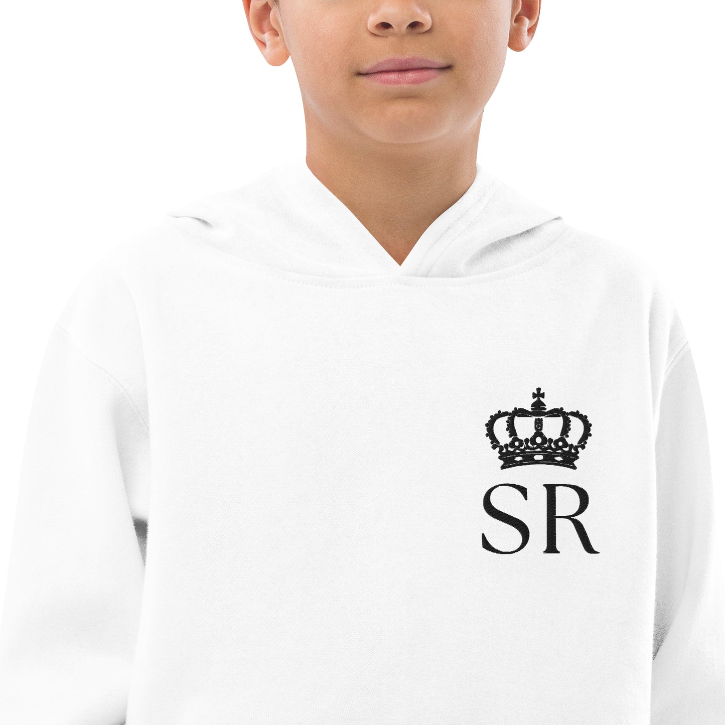 THSR Youth Pullover Hoodies with Left-Chest Logo – White Pullover Hoodies Featuring Black THSR "SR" under a crown Design for Kids