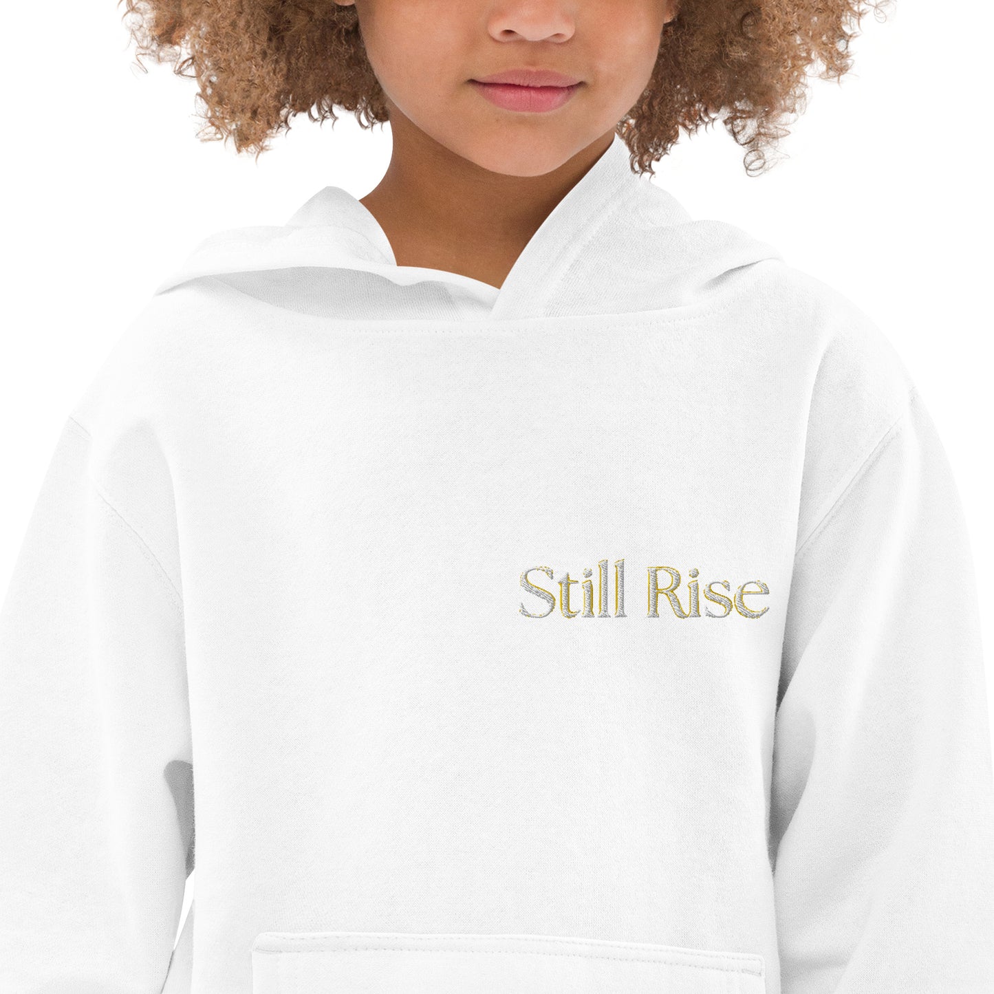 THSR Youth Pullover Hoodies with Left-Chest Logo – Black or White Pullover Hoodies Featuring Bold Gold "Still Rise" Design for Kids