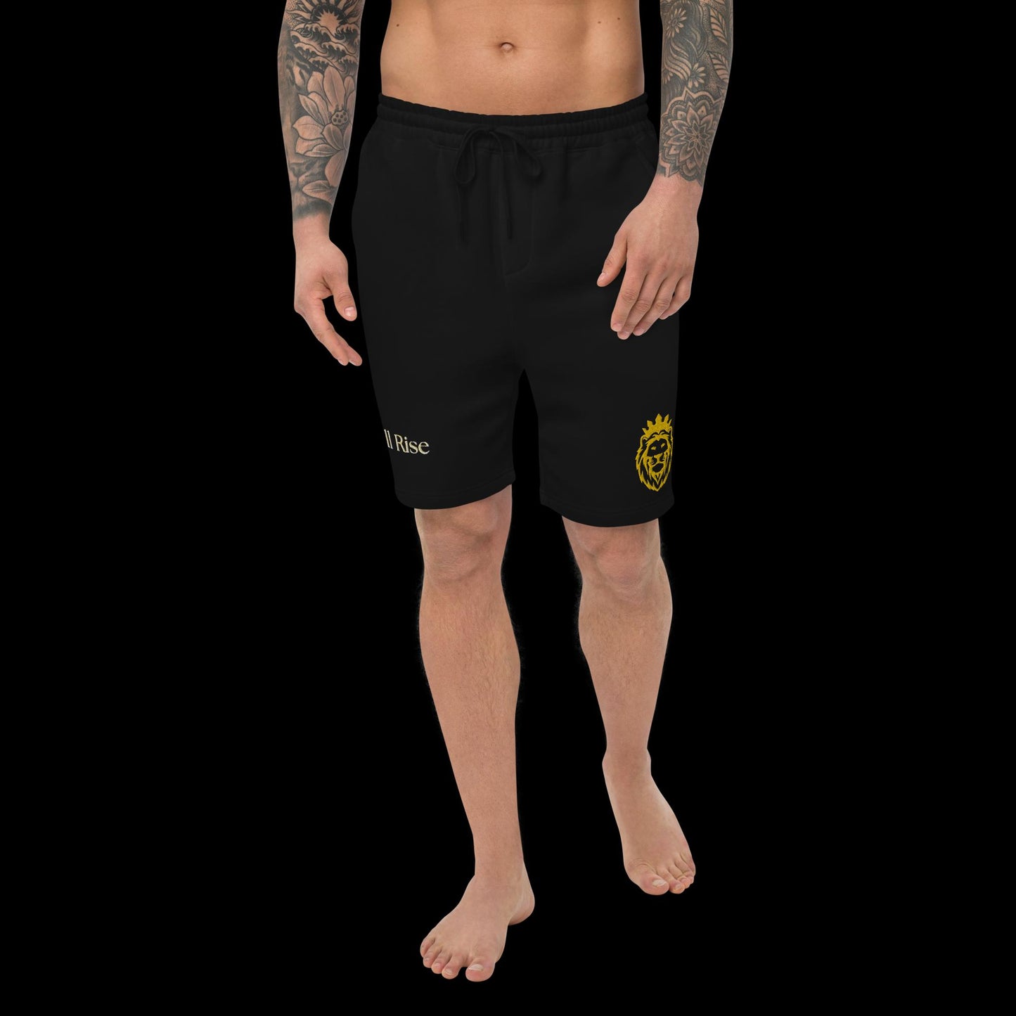 THSR Adult Fleece Shorts - Black or White with Embroidered Gold KING Lion and Bold Gold "Still Rise" Design