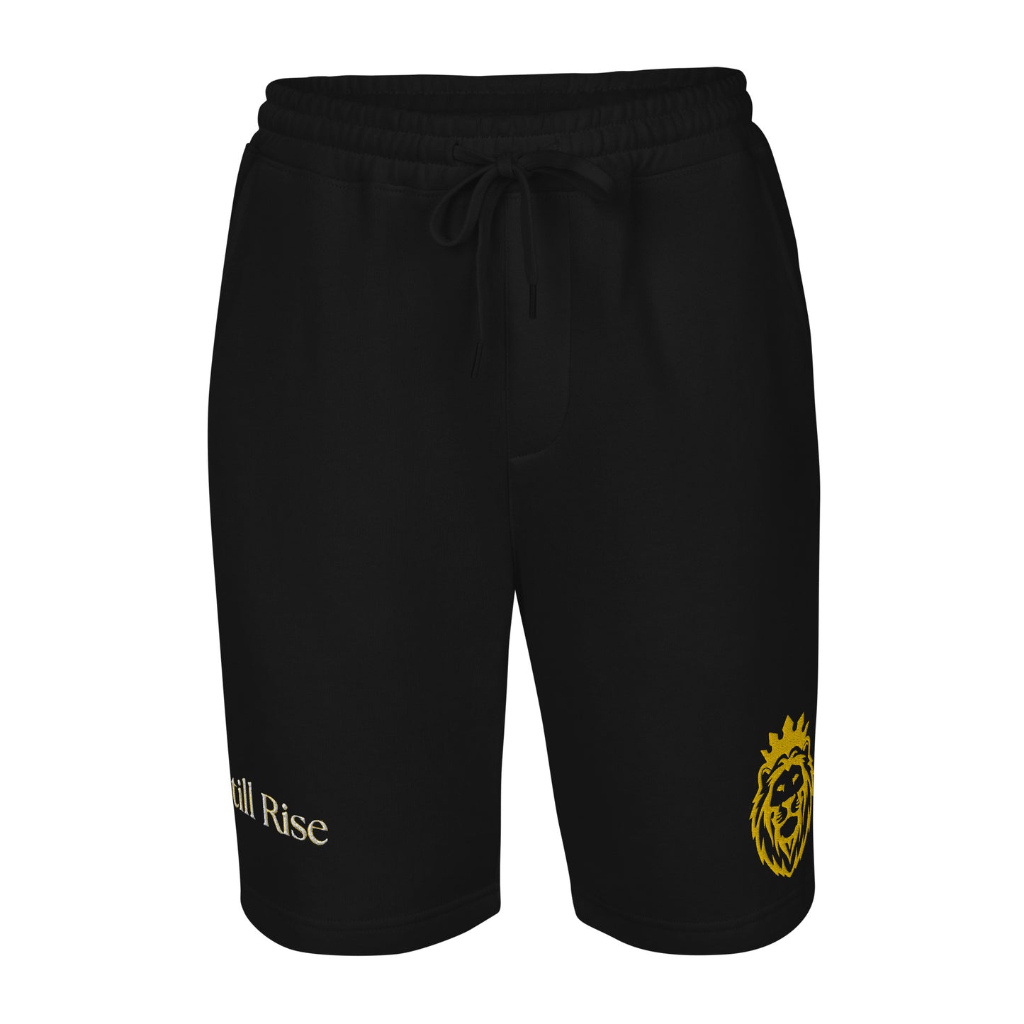 THSR Adult Fleece Shorts - Black or White with Embroidered Gold KING Lion and Bold Gold "Still Rise" Design