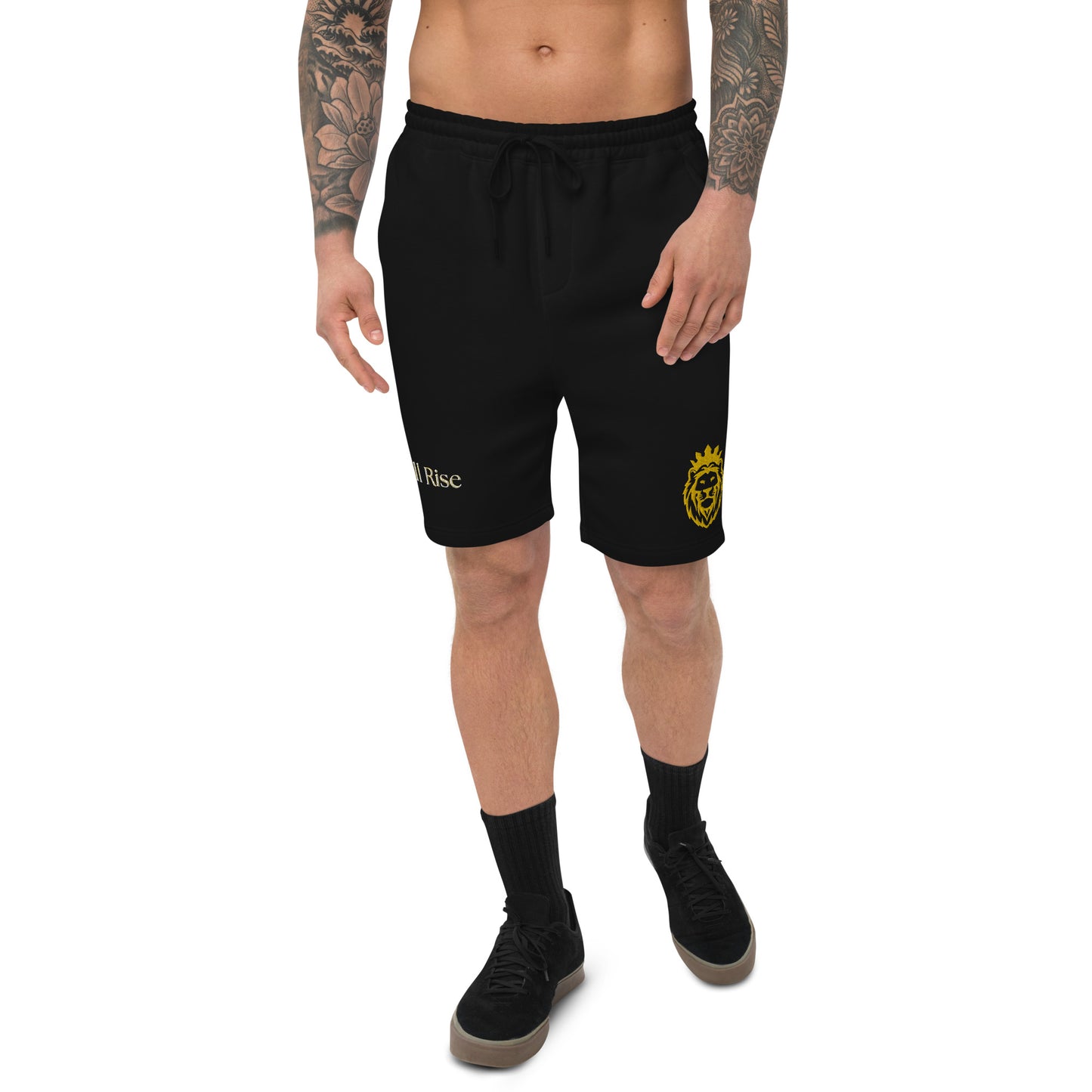 THSR Adult Fleece Shorts - Black or White with Embroidered Gold KING Lion and Bold Gold "Still Rise" Design