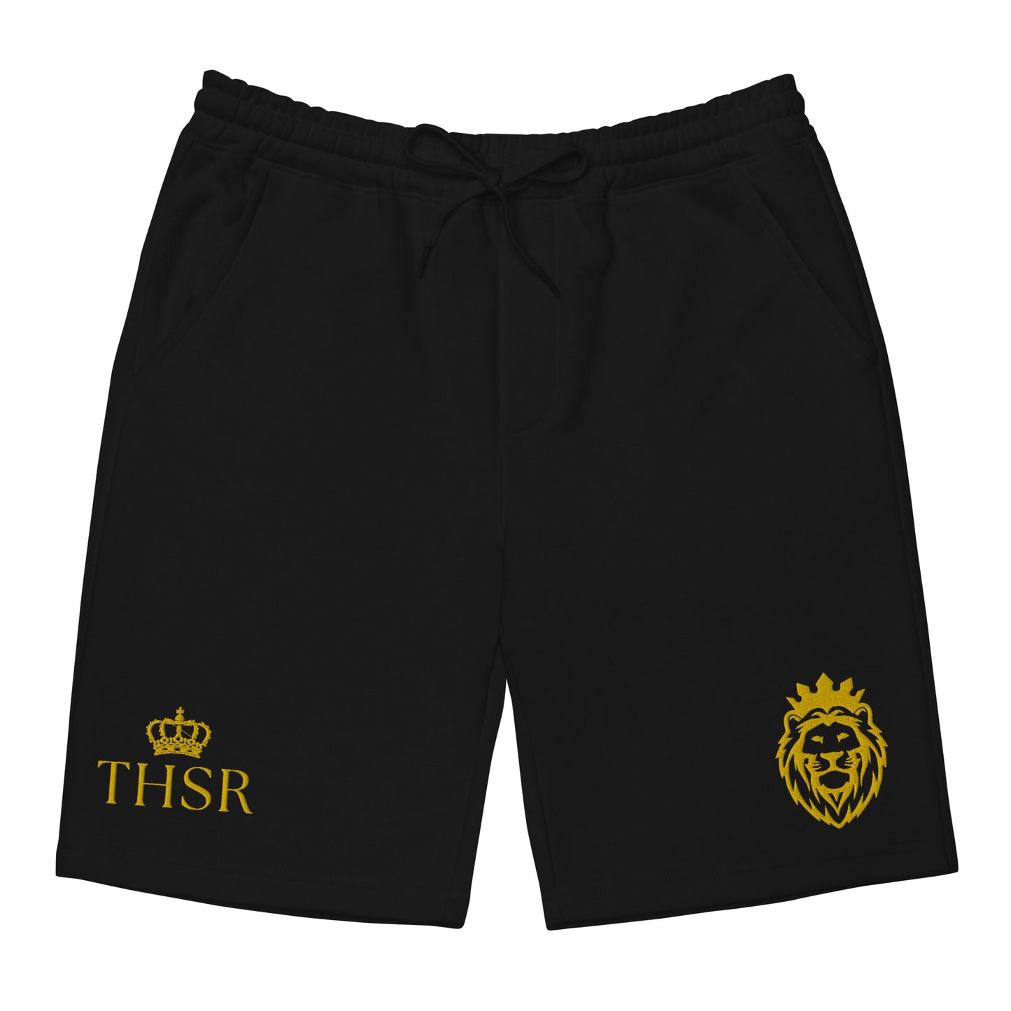 THSR Adult Fleece Shorts - Black or White with Embroidered Gold KING Lion and Gold "THSR" Design