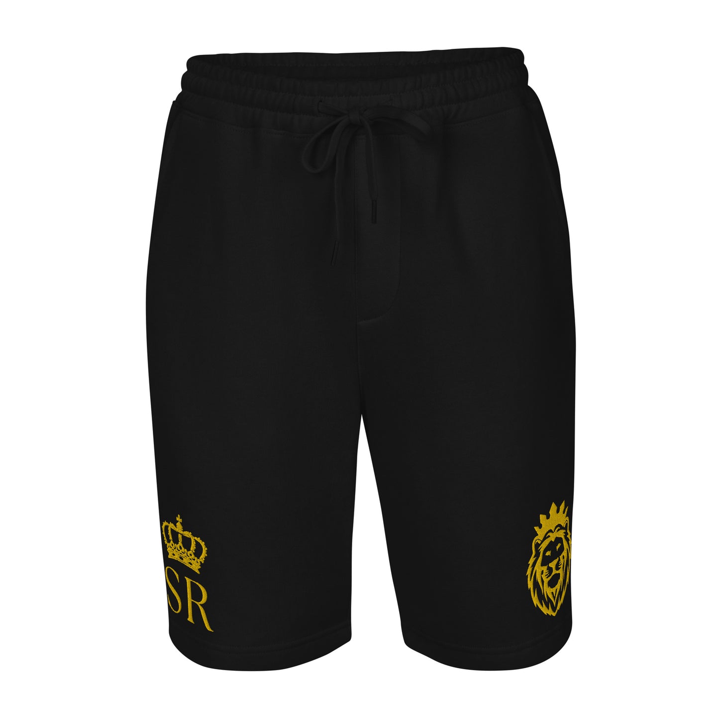 THSR Adult Fleece Shorts - Black or White with Embroidered Gold KING Lion and Gold "SR" Design