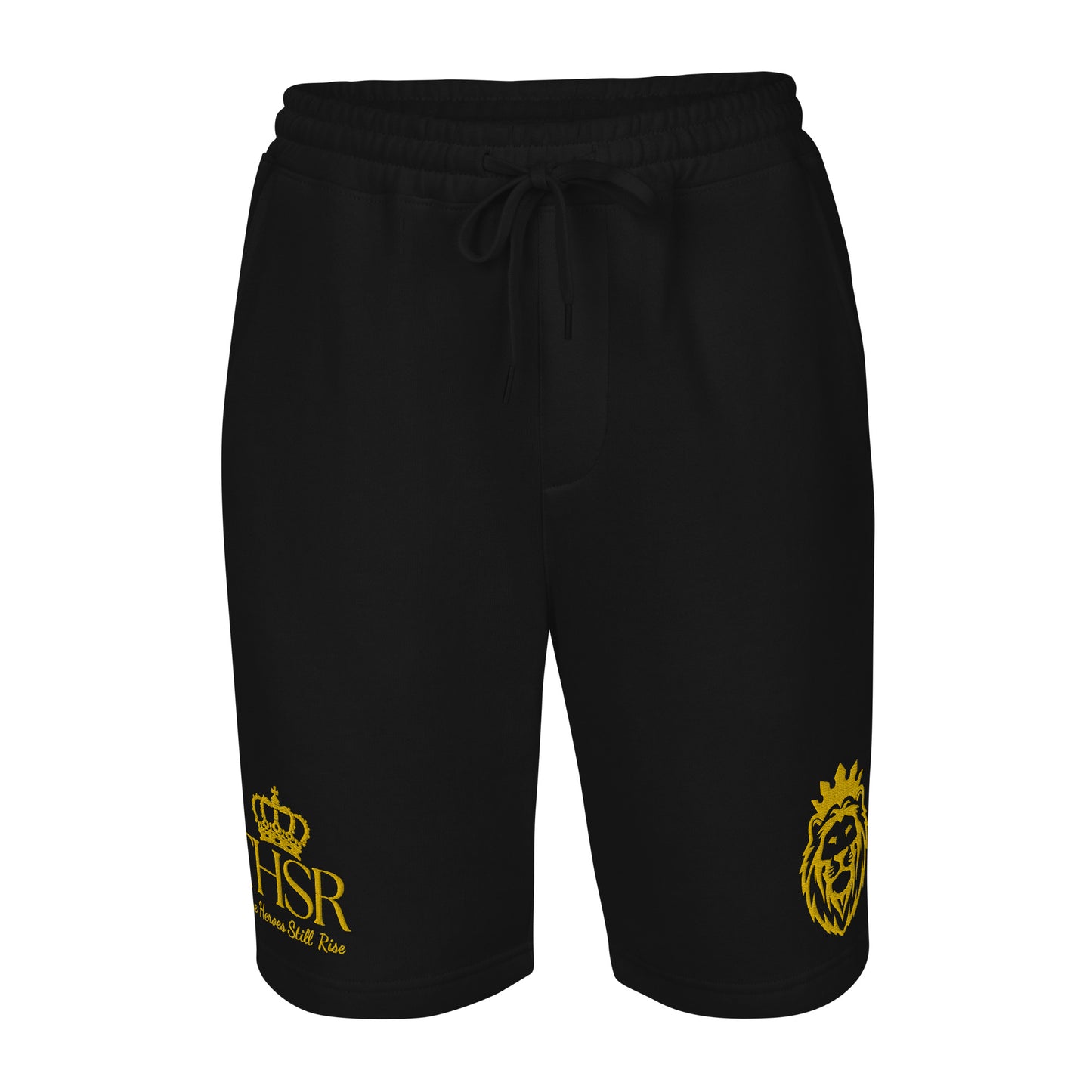 THSR Adult Fleece Shorts - Black or White with Embroidered Gold KING Lion and Gold "THSR True Heroes Still Rise" Design