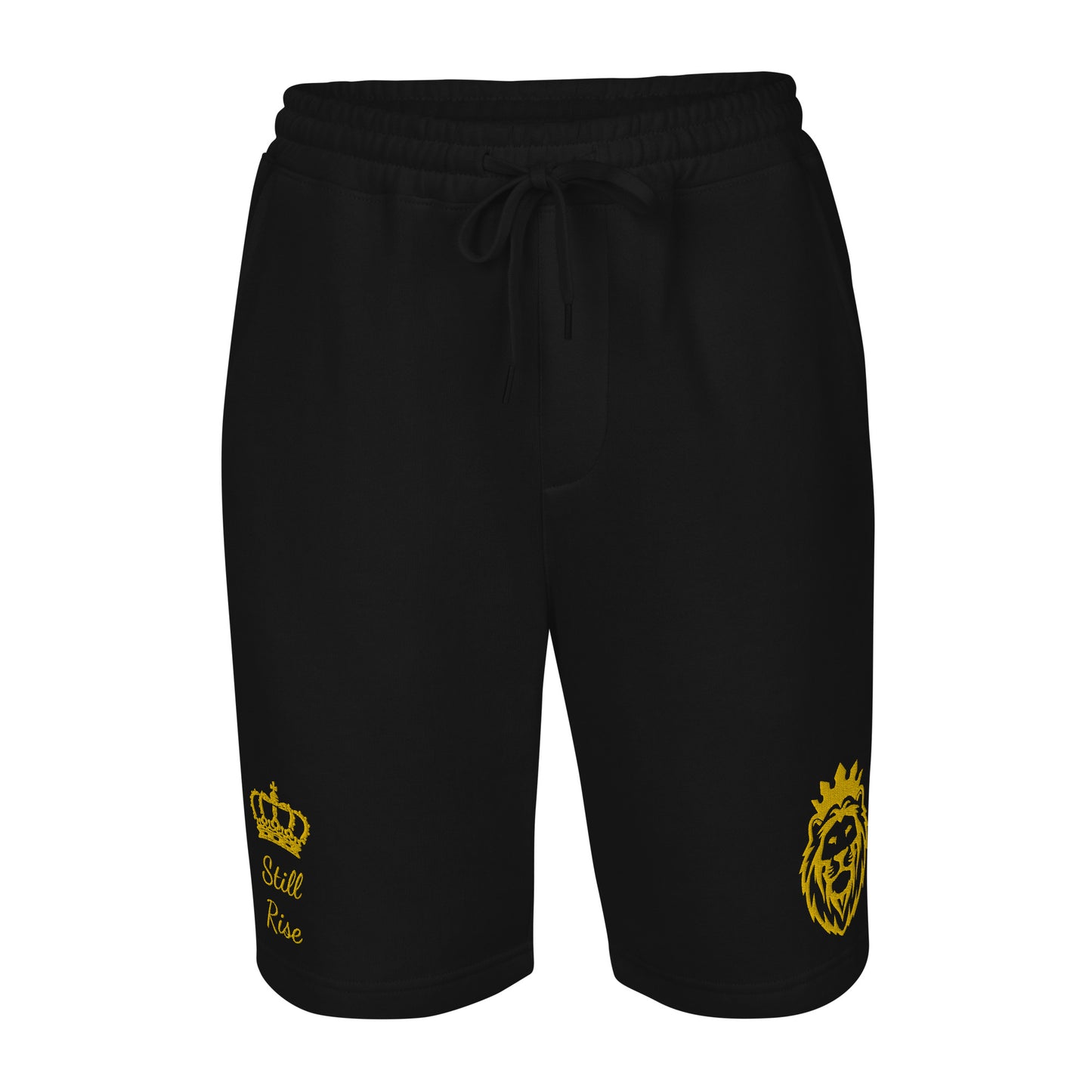 THSR Adult Fleece Shorts - Black or White with Embroidered Gold KING Lion and Gold "Still Rise" Design