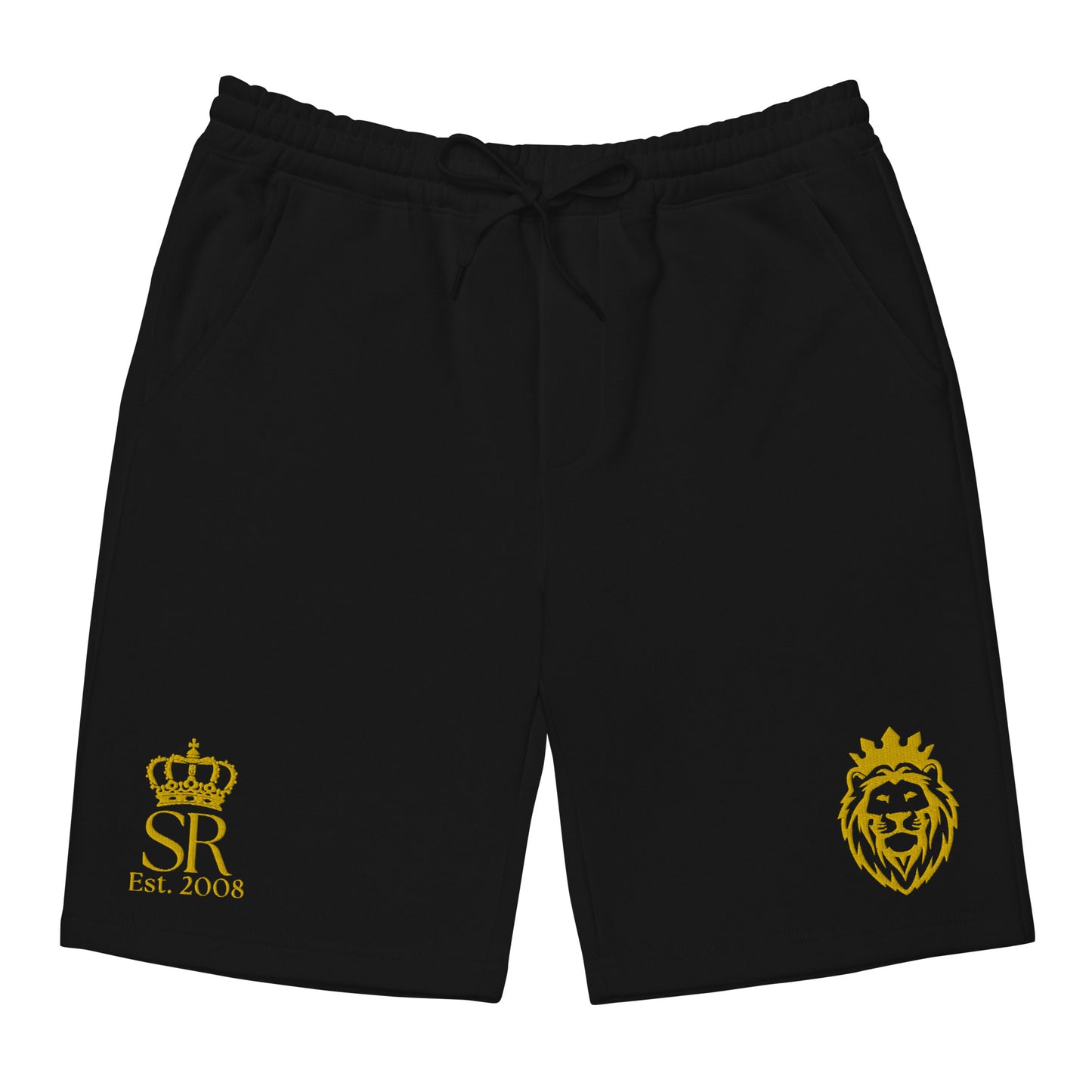 THSR Adult Fleece Shorts - Black or White with Embroidered Gold KING Lion and Gold "SR Est. 2008" Design