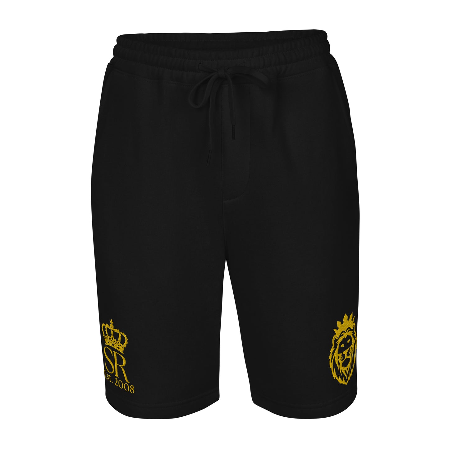 THSR Adult Fleece Shorts - Black or White with Embroidered Gold KING Lion and Gold "SR Est. 2008" Design