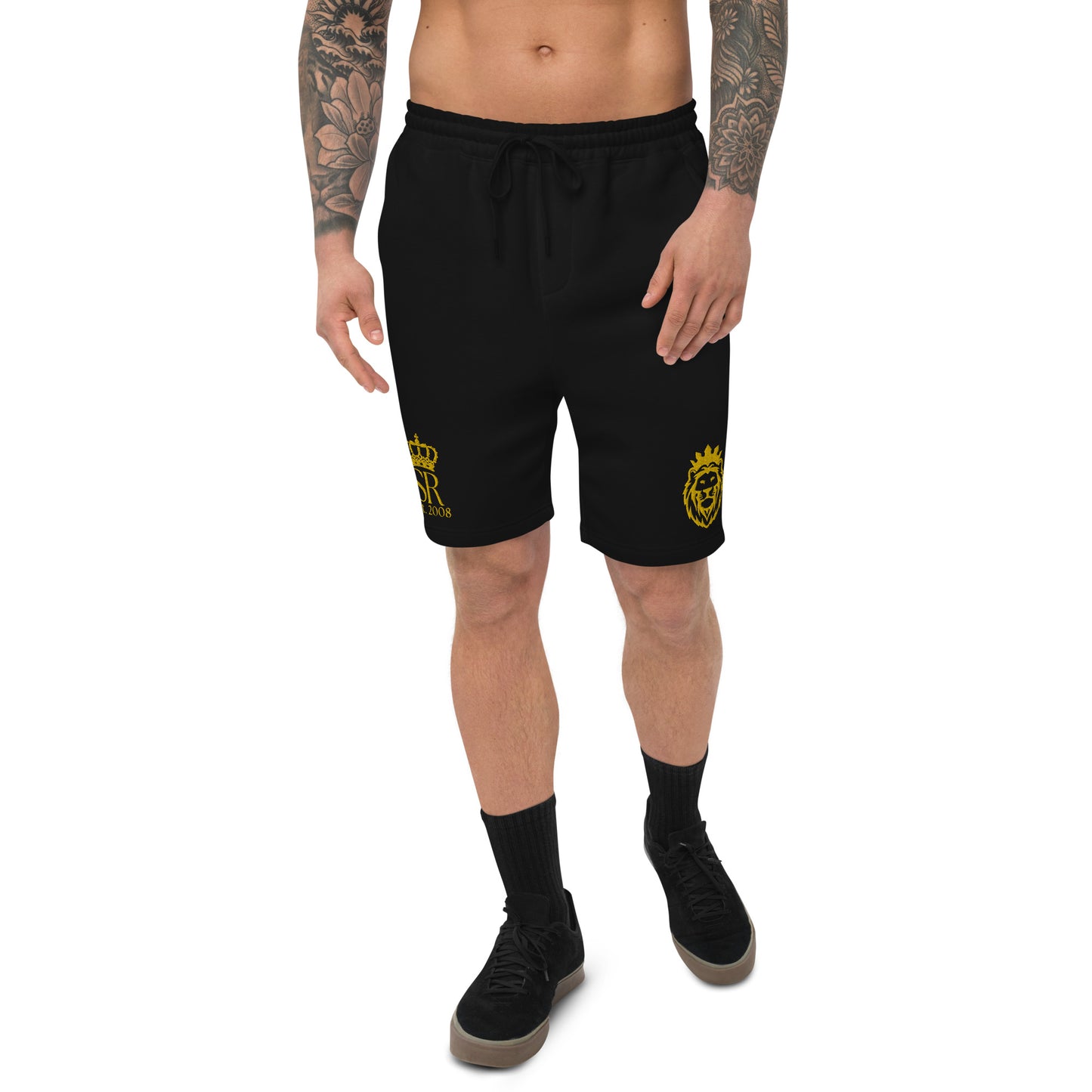 THSR Adult Fleece Shorts - Black or White with Embroidered Gold KING Lion and Gold "SR Est. 2008" Design