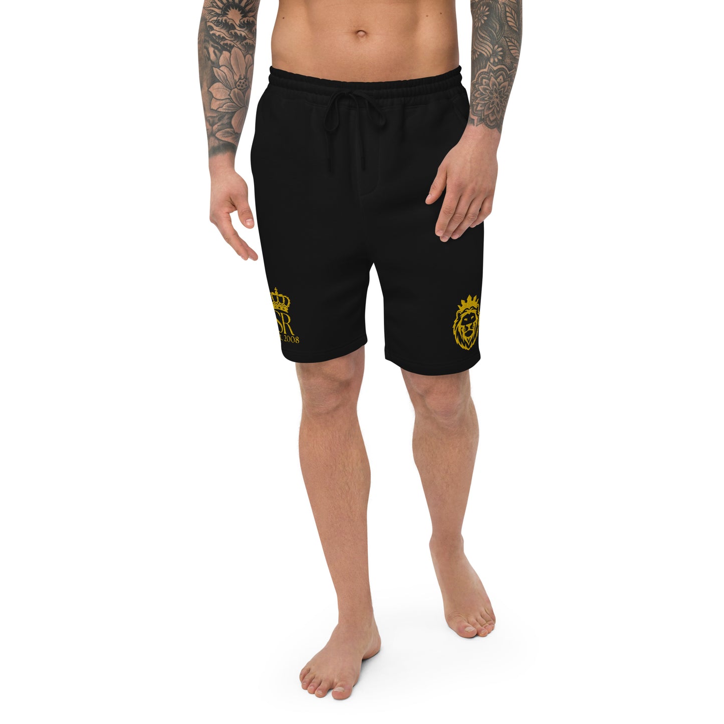 THSR Adult Fleece Shorts - Black or White with Embroidered Gold KING Lion and Gold "SR Est. 2008" Design