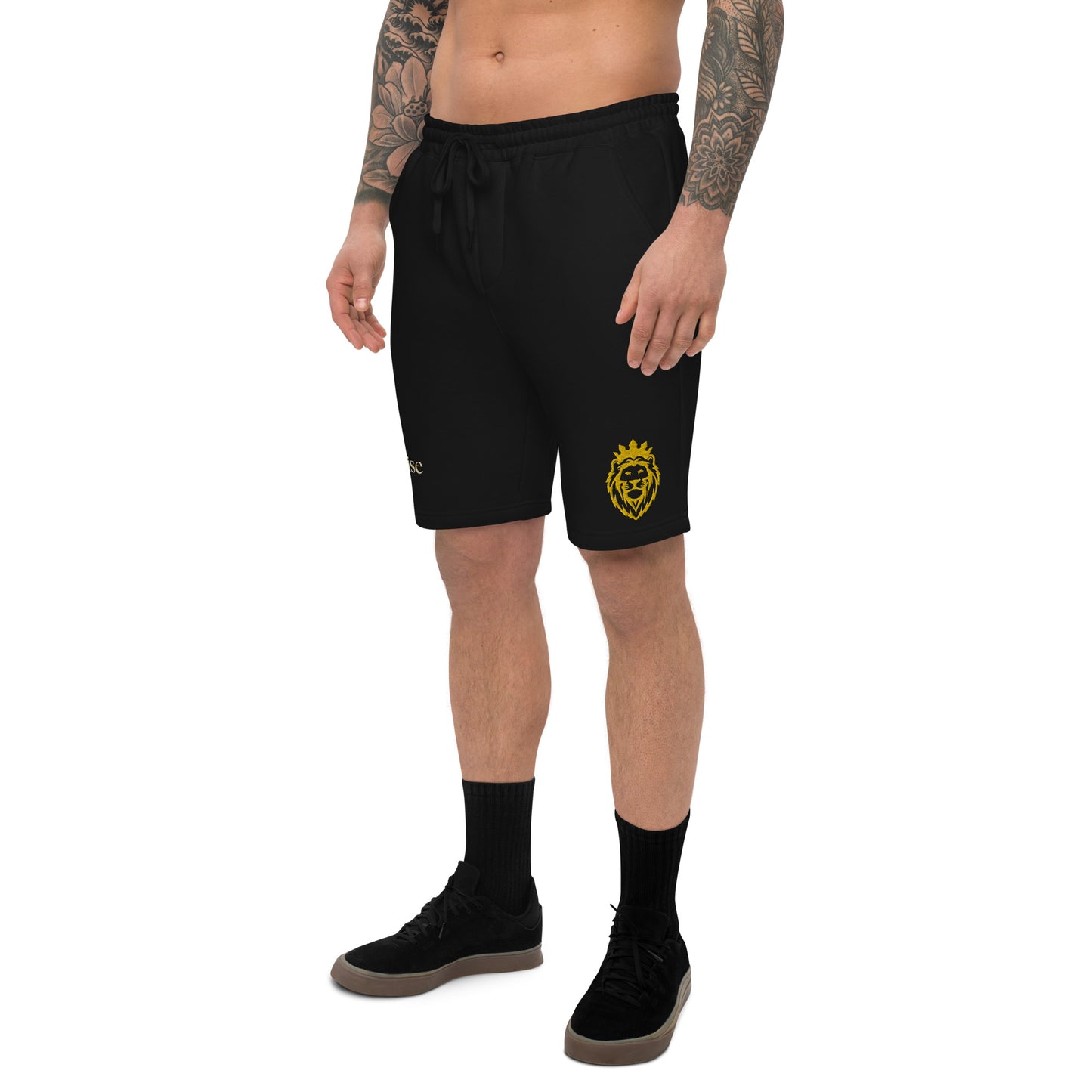 THSR Adult Fleece Shorts - Black or White with Embroidered Gold KING Lion and Bold Gold "Still Rise" Design