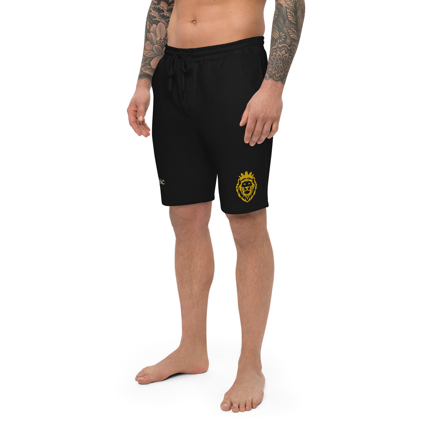 THSR Adult Fleece Shorts - Black or White with Embroidered Gold KING Lion and Bold Gold "Still Rise" Design