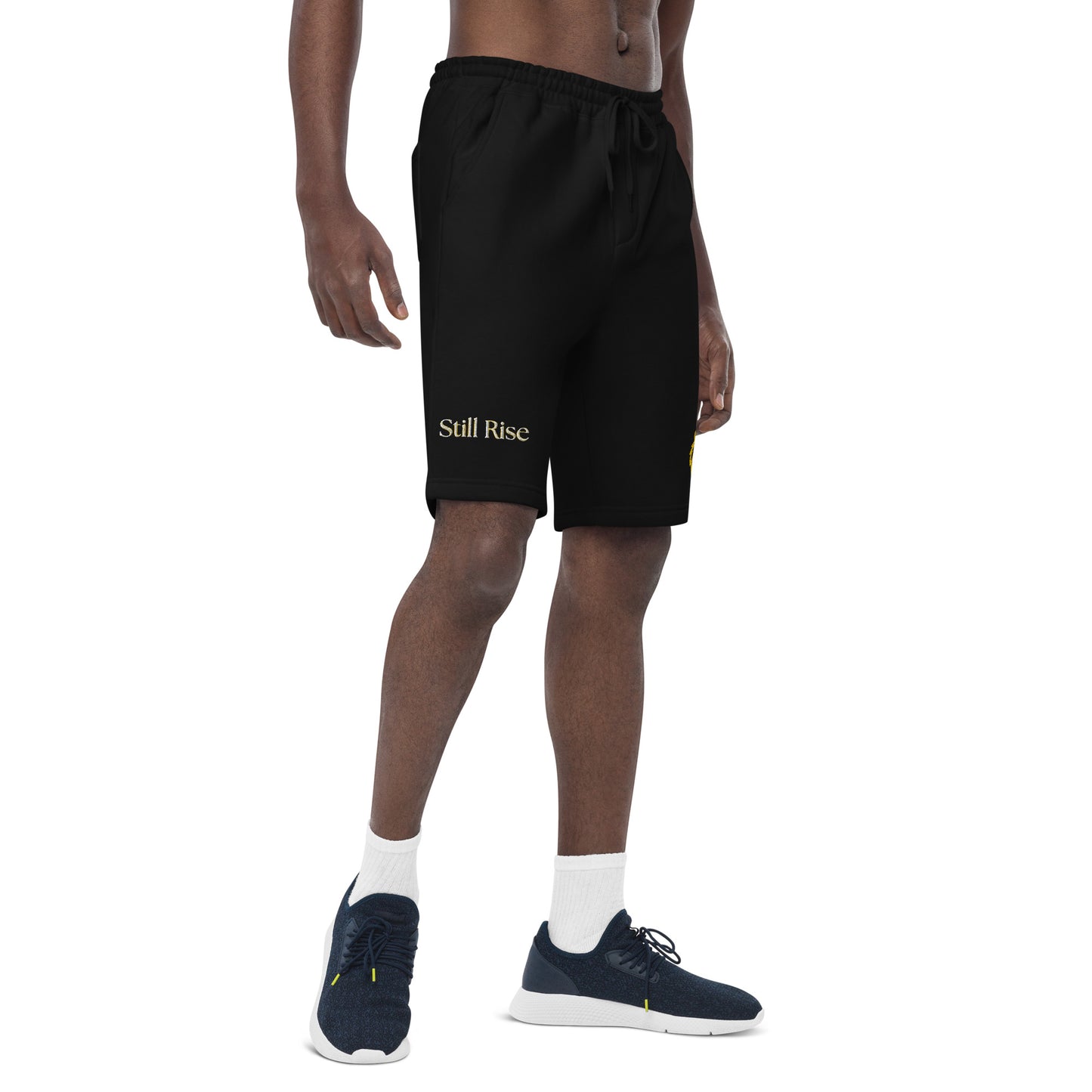 THSR Adult Fleece Shorts - Black or White with Embroidered Gold KING Lion and Bold Gold "Still Rise" Design