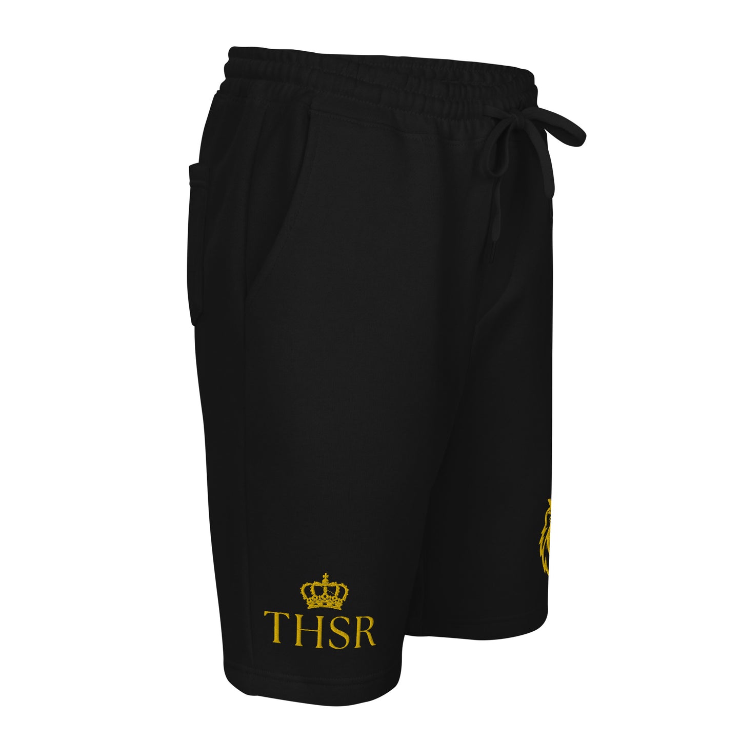 THSR Adult Fleece Shorts - Black or White with Embroidered Gold KING Lion and Gold "THSR" Design