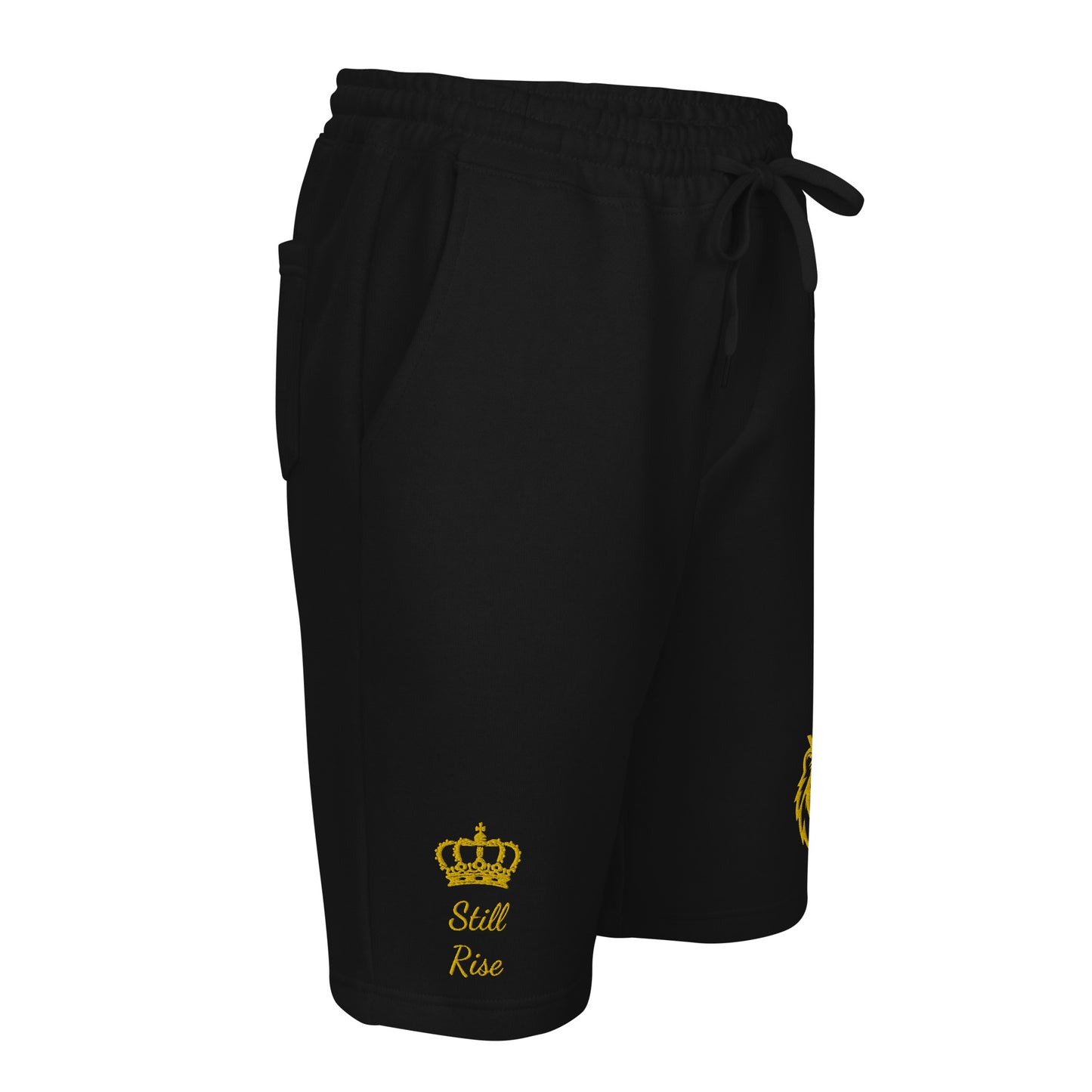 THSR Adult Fleece Shorts - Black or White with Embroidered Gold KING Lion and Gold "Still Rise" Design