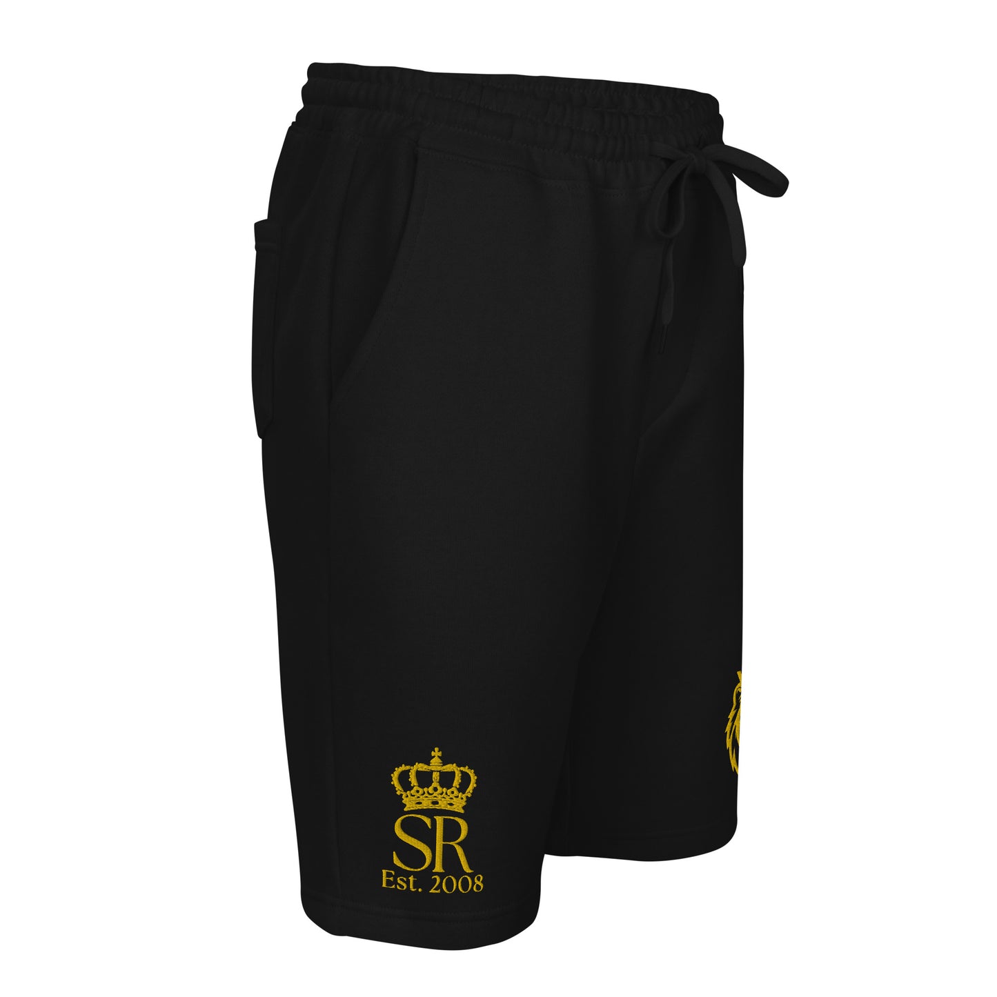 THSR Adult Fleece Shorts - Black or White with Embroidered Gold KING Lion and Gold "SR Est. 2008" Design