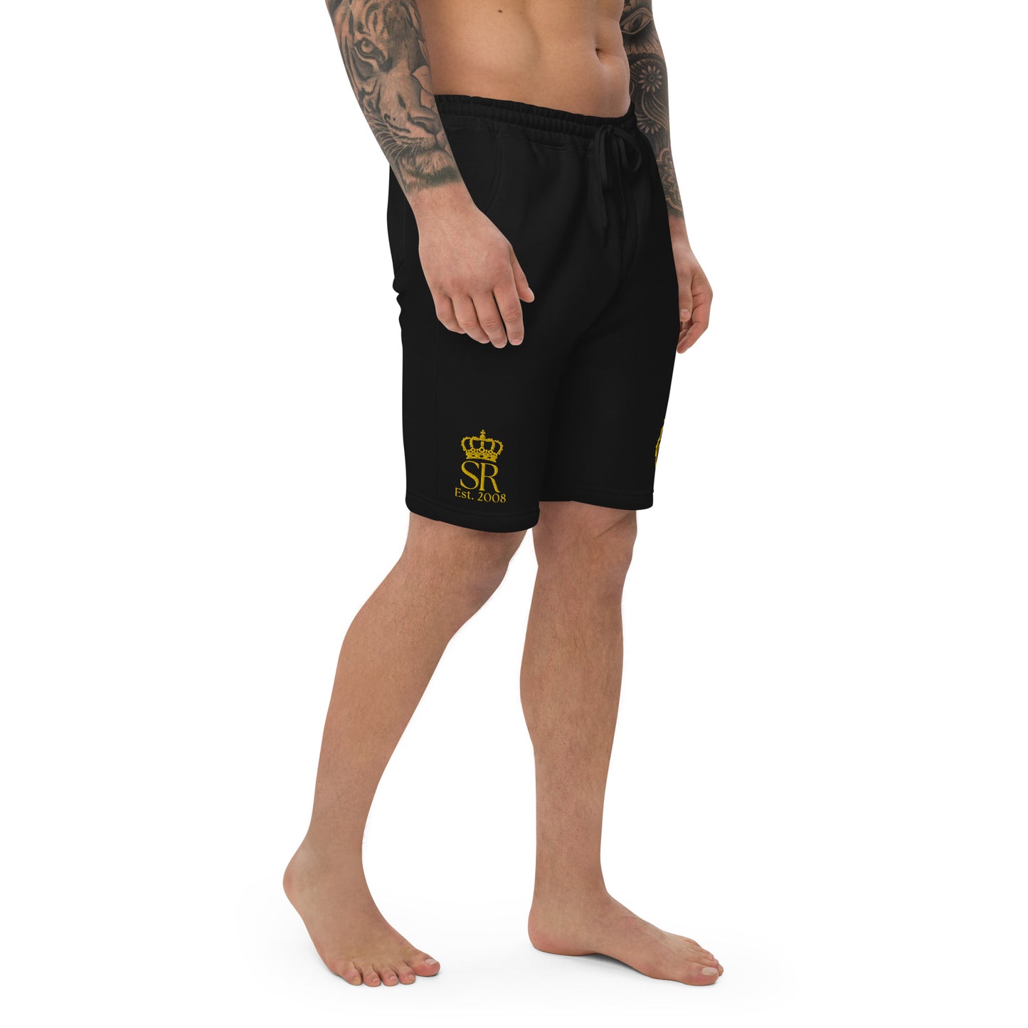 THSR Adult Fleece Shorts - Black or White with Embroidered Gold KING Lion and Gold "SR Est. 2008" Design