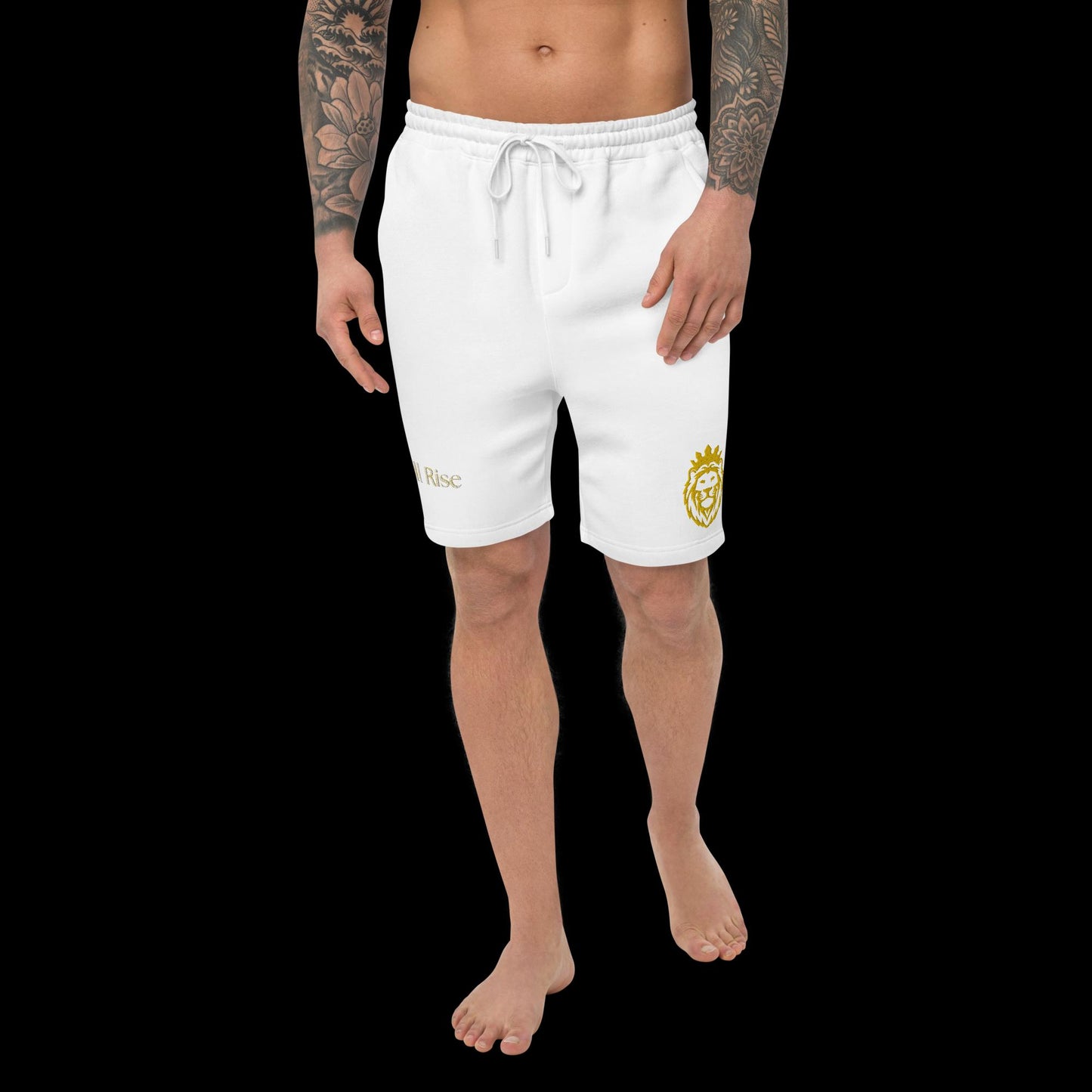 THSR Adult Fleece Shorts - Black or White with Embroidered Gold KING Lion and Bold Gold "Still Rise" Design