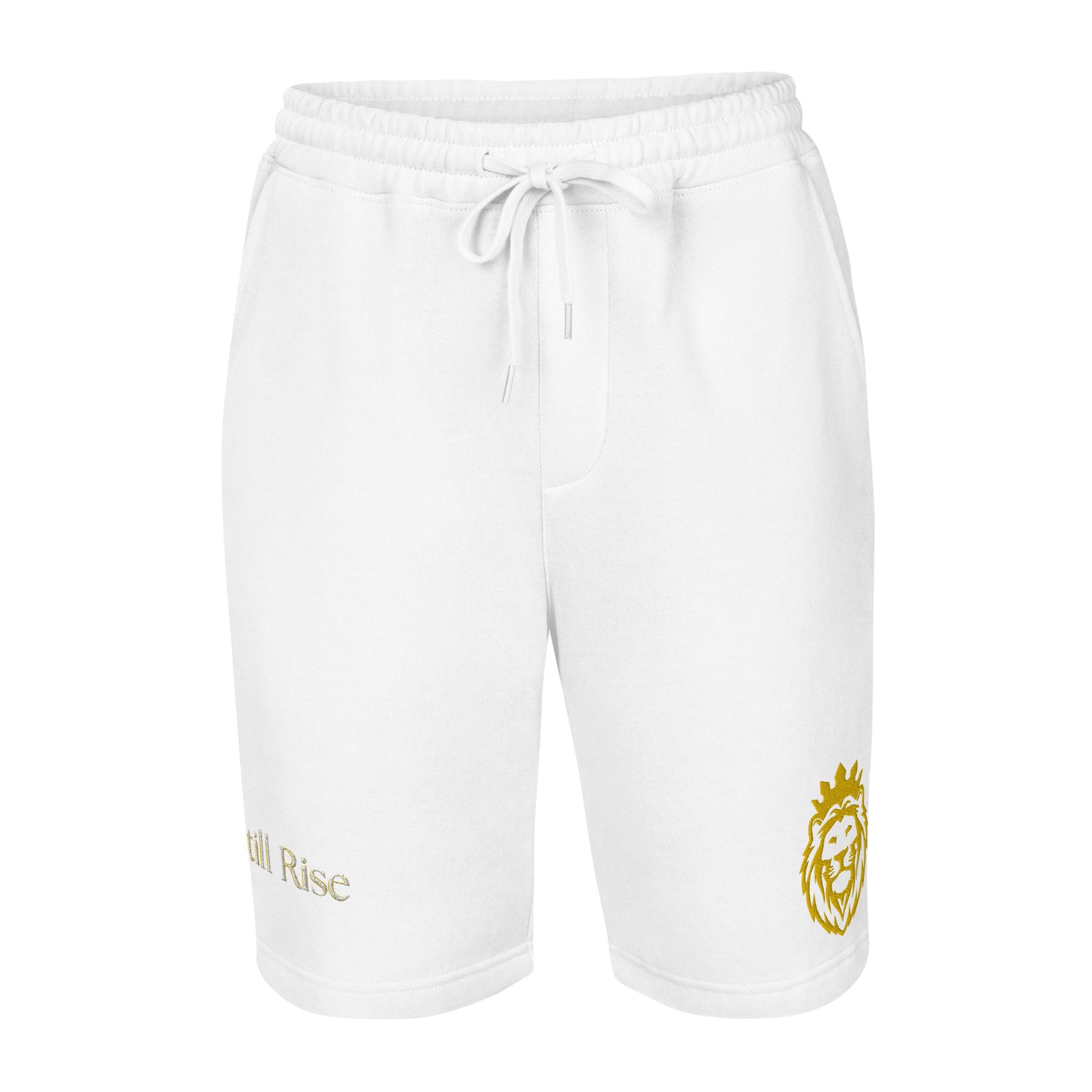 THSR Adult Fleece Shorts - Black or White with Embroidered Gold KING Lion and Bold Gold "Still Rise" Design