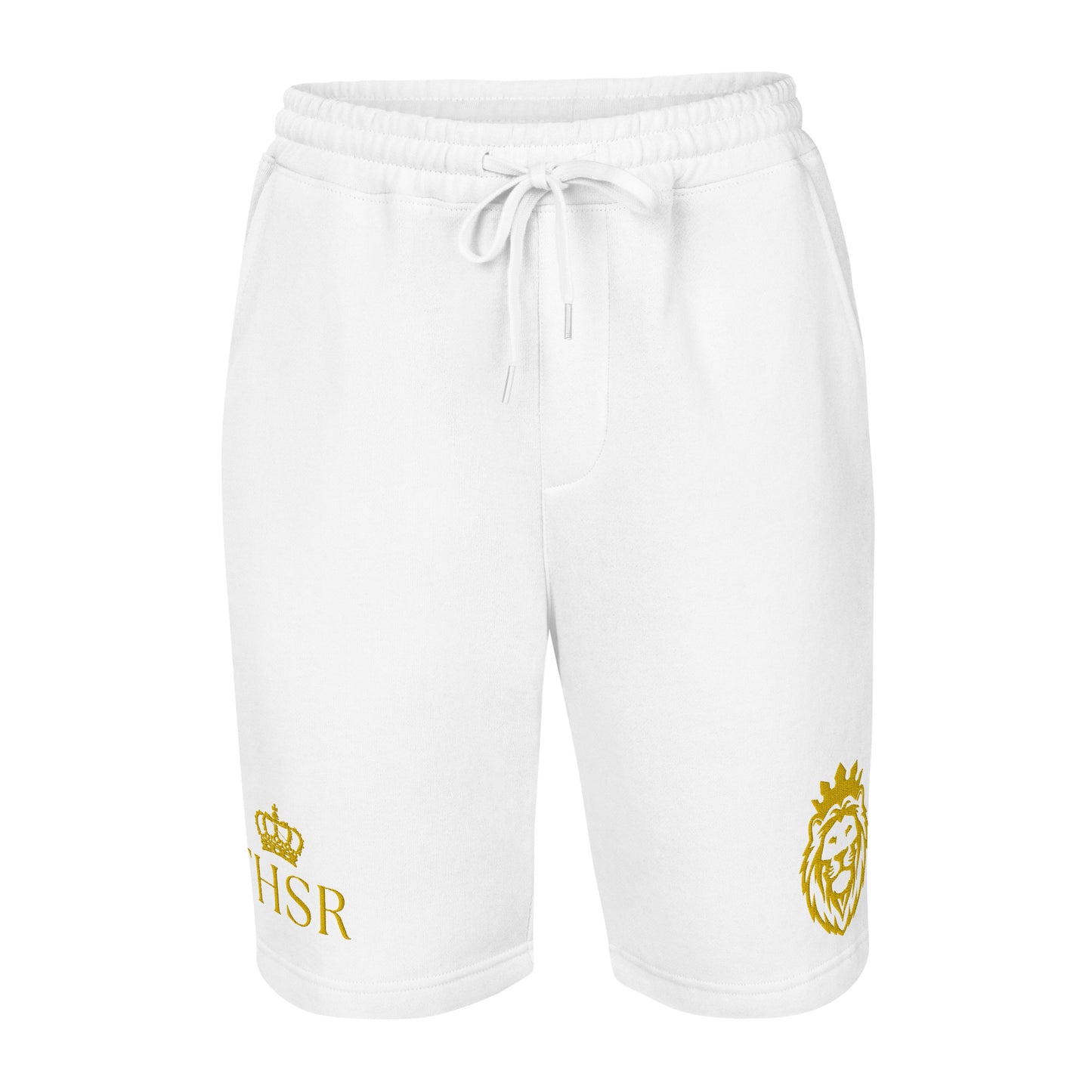 THSR Adult Fleece Shorts - Black or White with Embroidered Gold KING Lion and Gold "THSR" Design